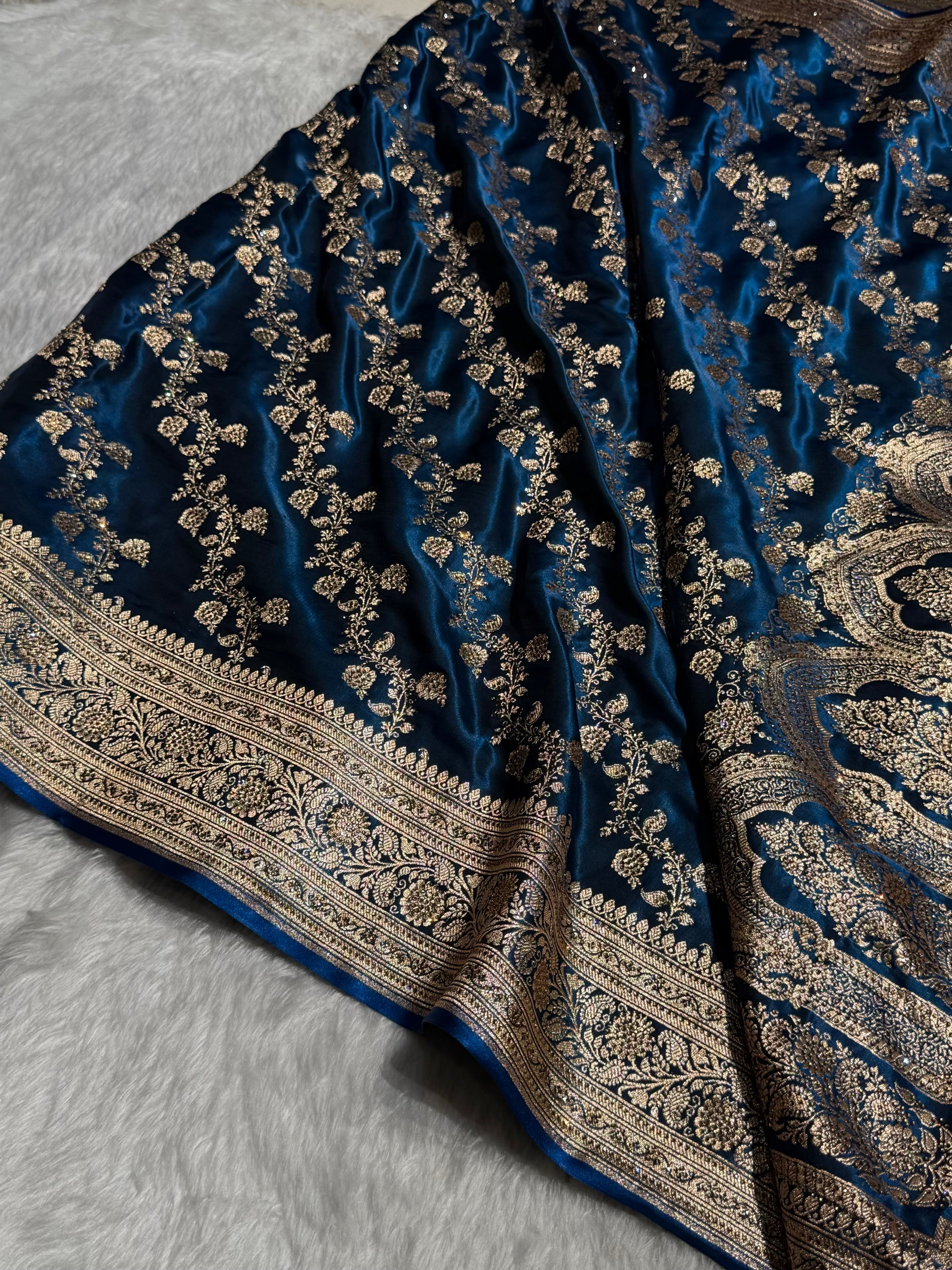 Banarasi German Blue Satin Cross with Swarovski Stone BSS11