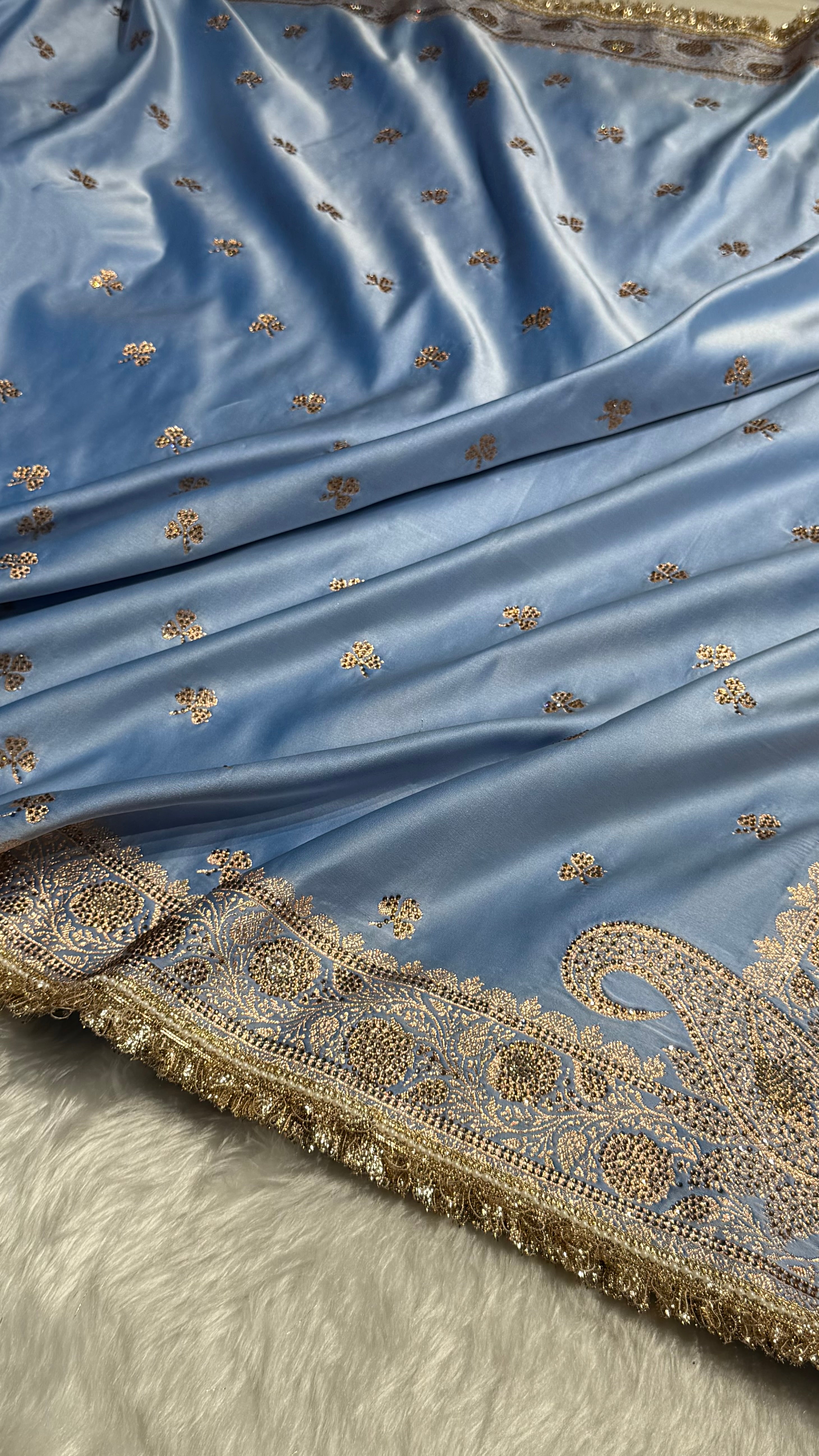 Sky Blue Booti With Swarovski Work & Gotta Patti Katan Silk Saree BSKGP09