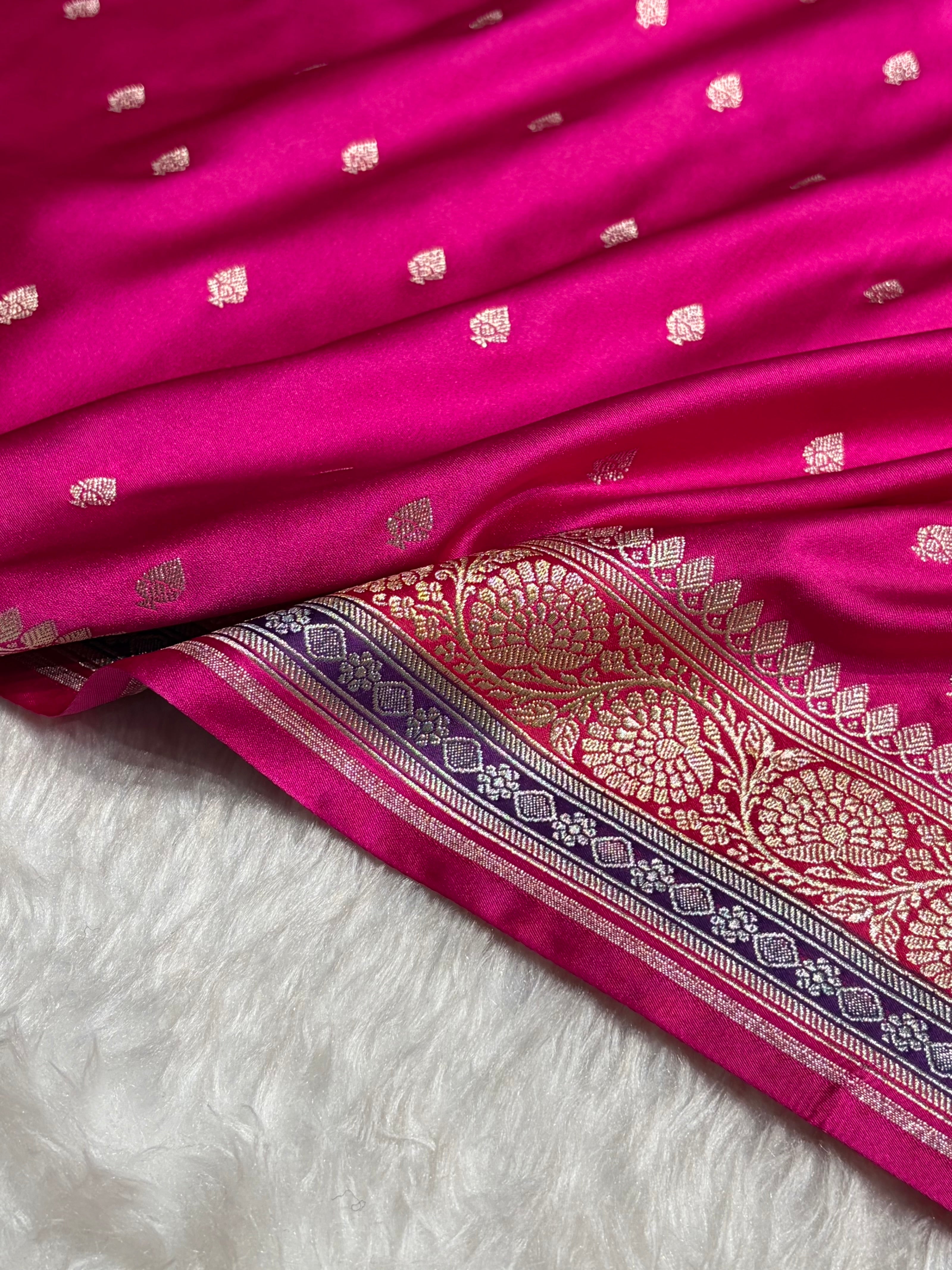 Rani Shades With Contrast Border Booti Mashru Silk Saree MS79