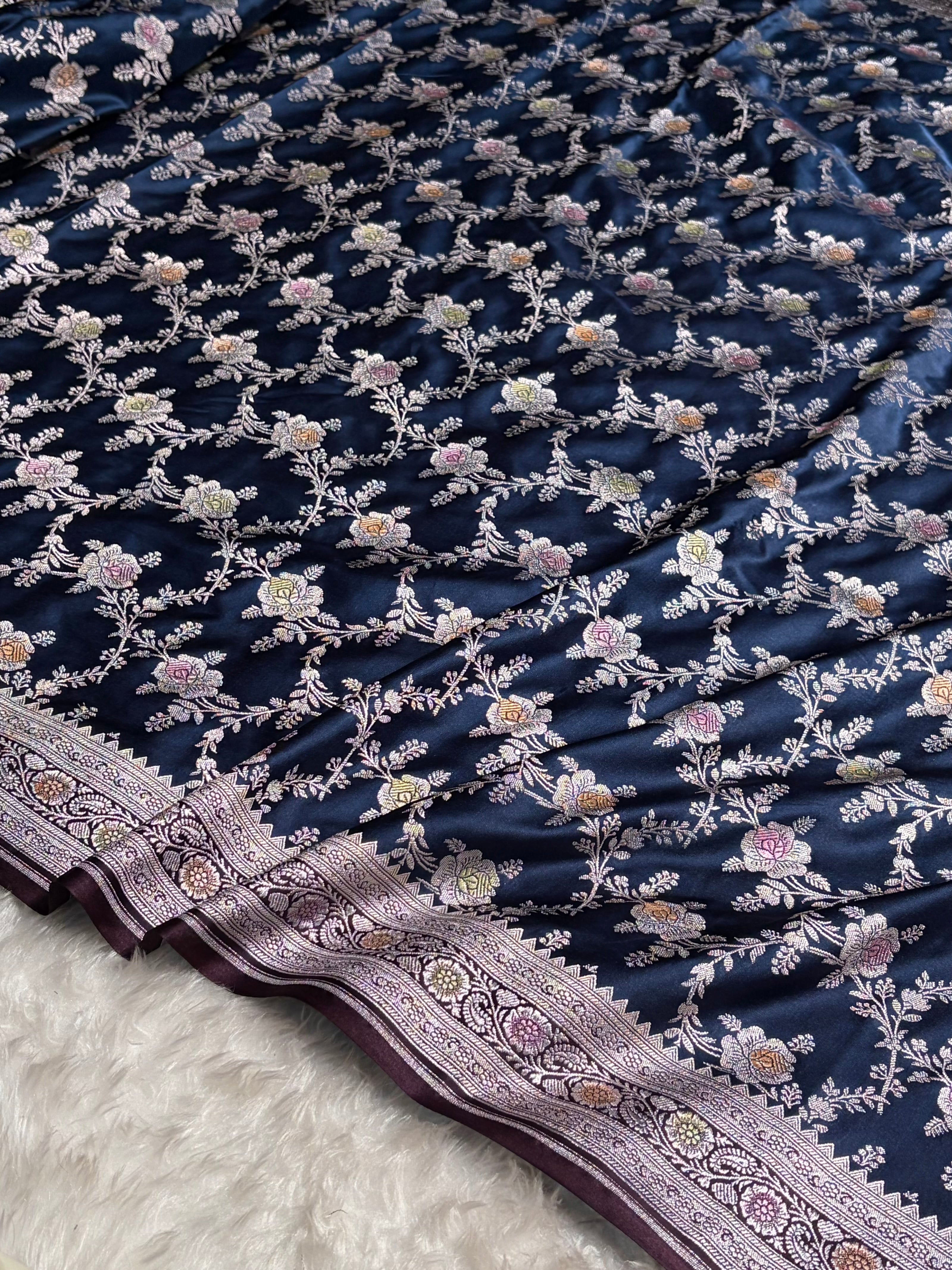 Purple Shades Banarasi Minakari Floral Jaal Mashru Silk Saree MS28