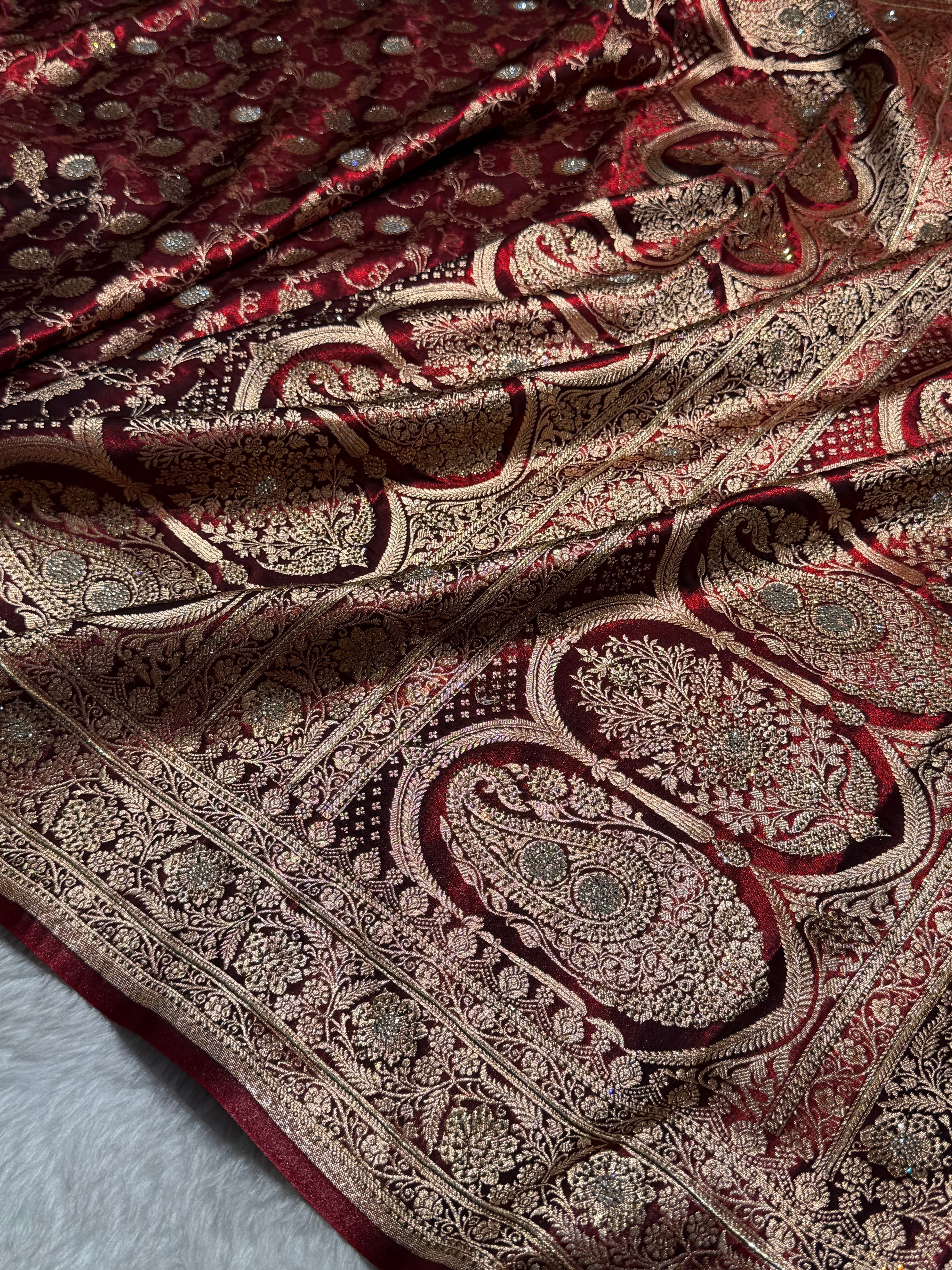 Maroon Satin Silk Jaal with Swavroski Work BSS17