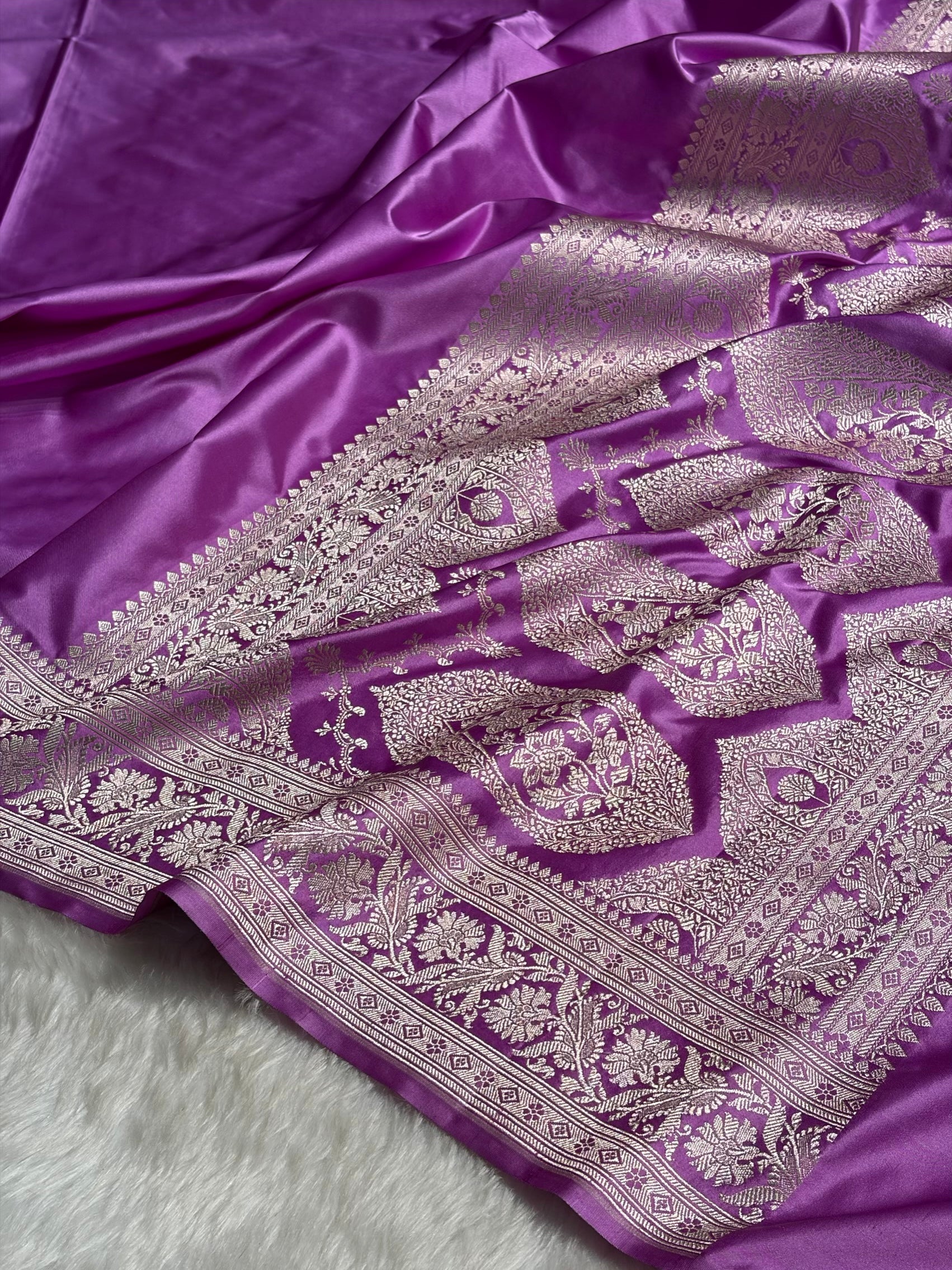 Lavender Plain Mashru Silk Saree MS22
