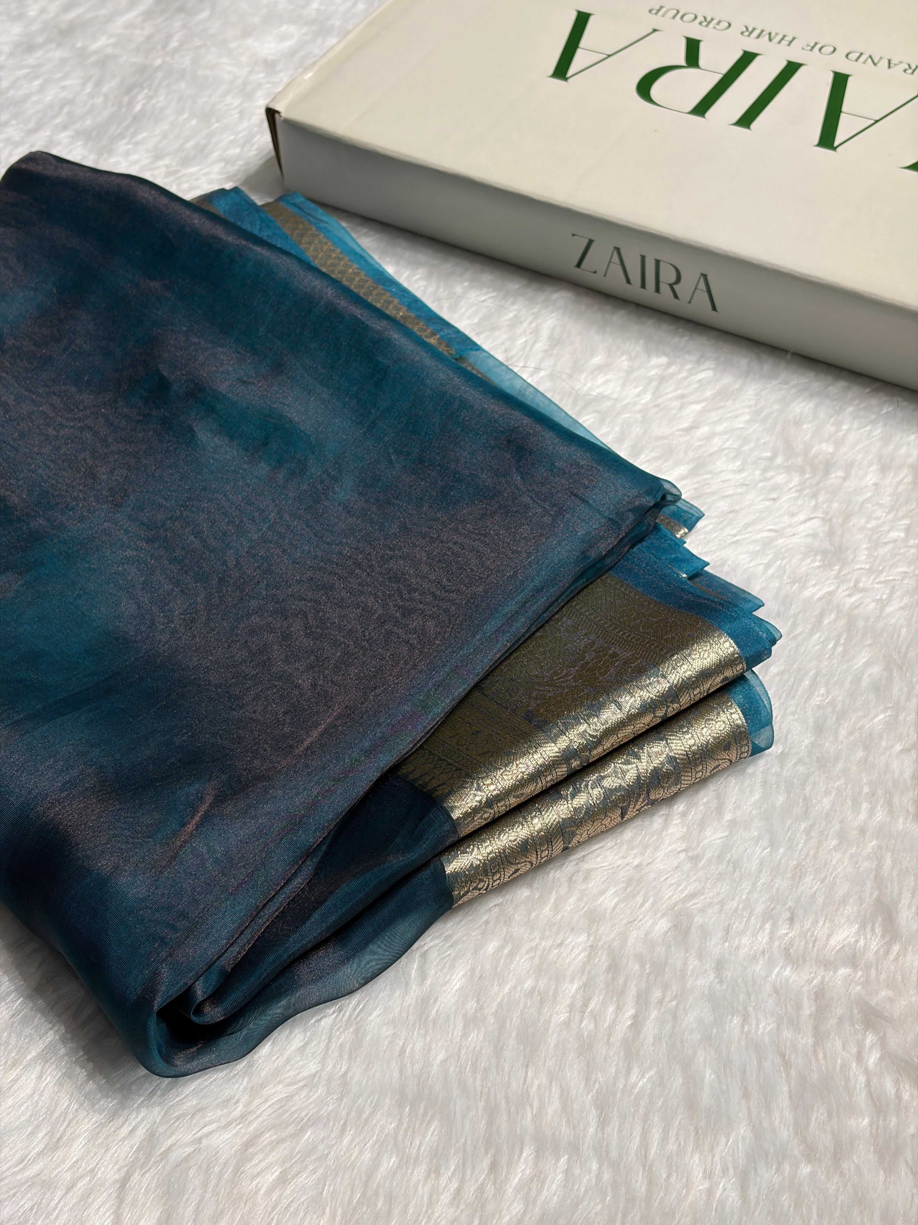 Firozi Shades Pure Tissue Silk Saree with Brocade Blouse PT-08