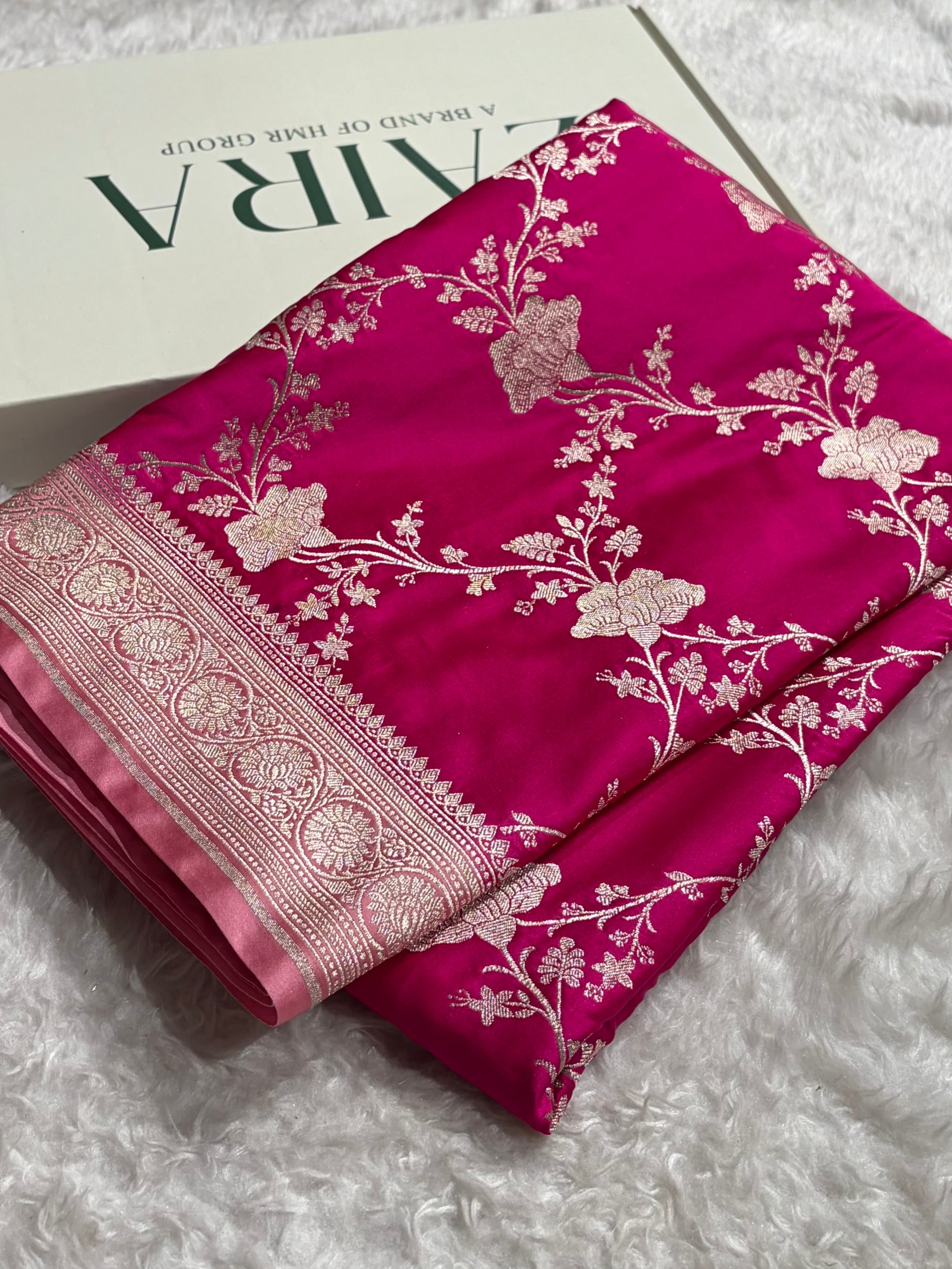 Banarasi Contrast Rani - Baby Pink Shades Jaal Mashru Silk Saree MS63