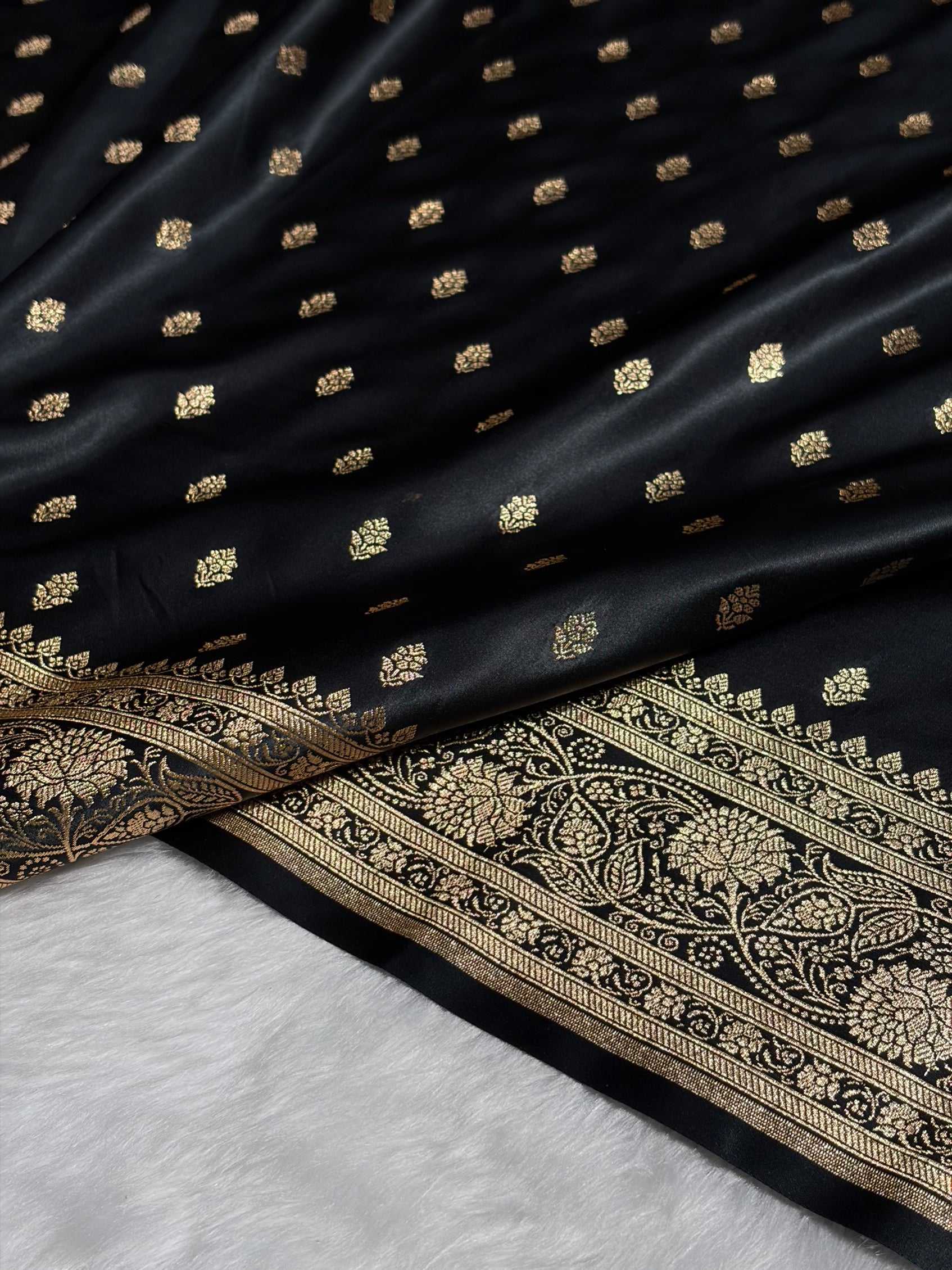 Black Booti Pattern Satin Katan Silk Saree SK53