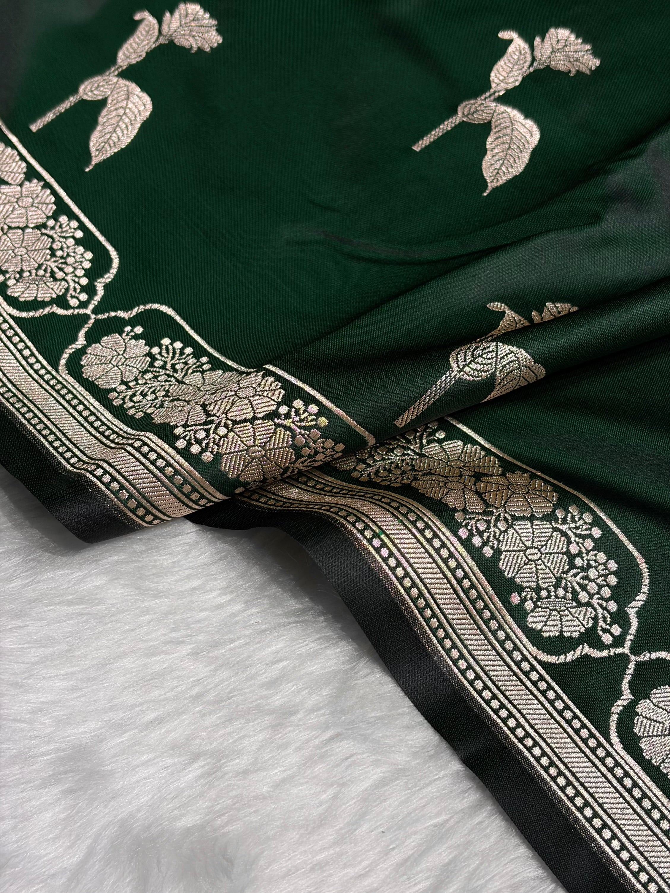 Bottle Green Boota With Floral Border Mashru Silk Saree MSM-93
