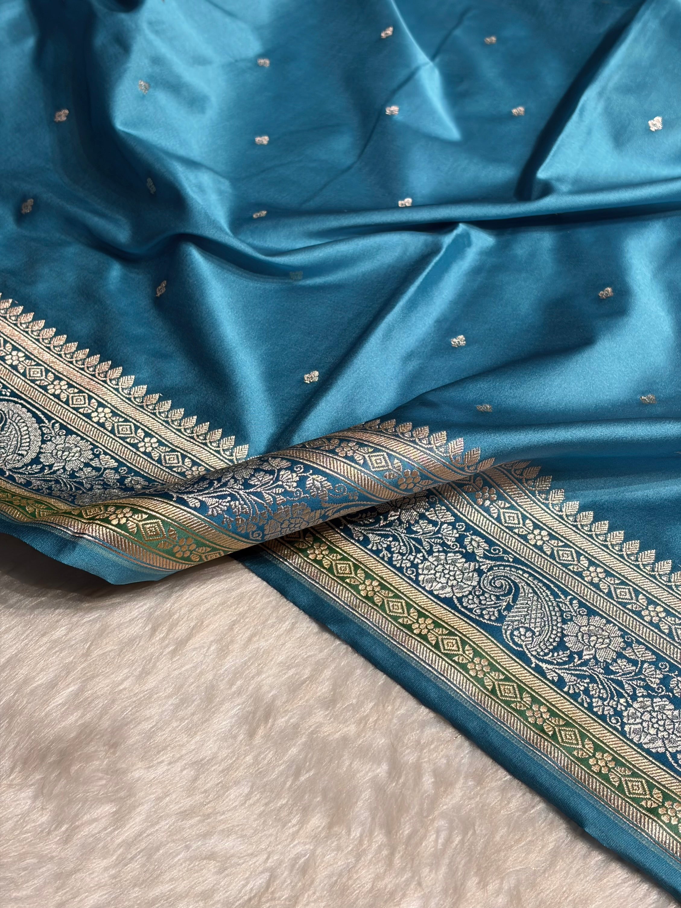 Sky Blue Shades Booti Mashru Silk Saree MS64