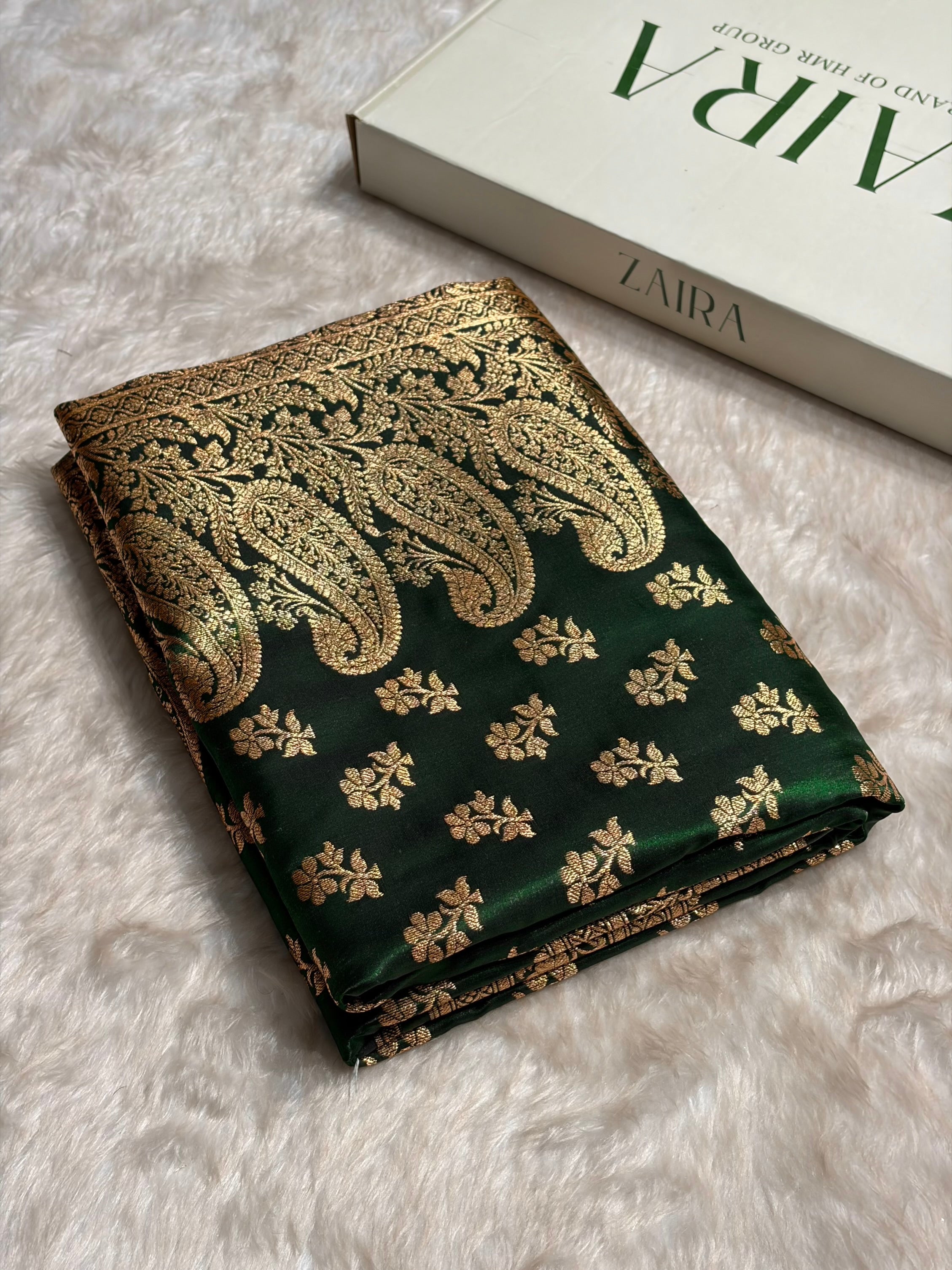 Bottle Green Shades Banarasi Satin Silk Saree SS34