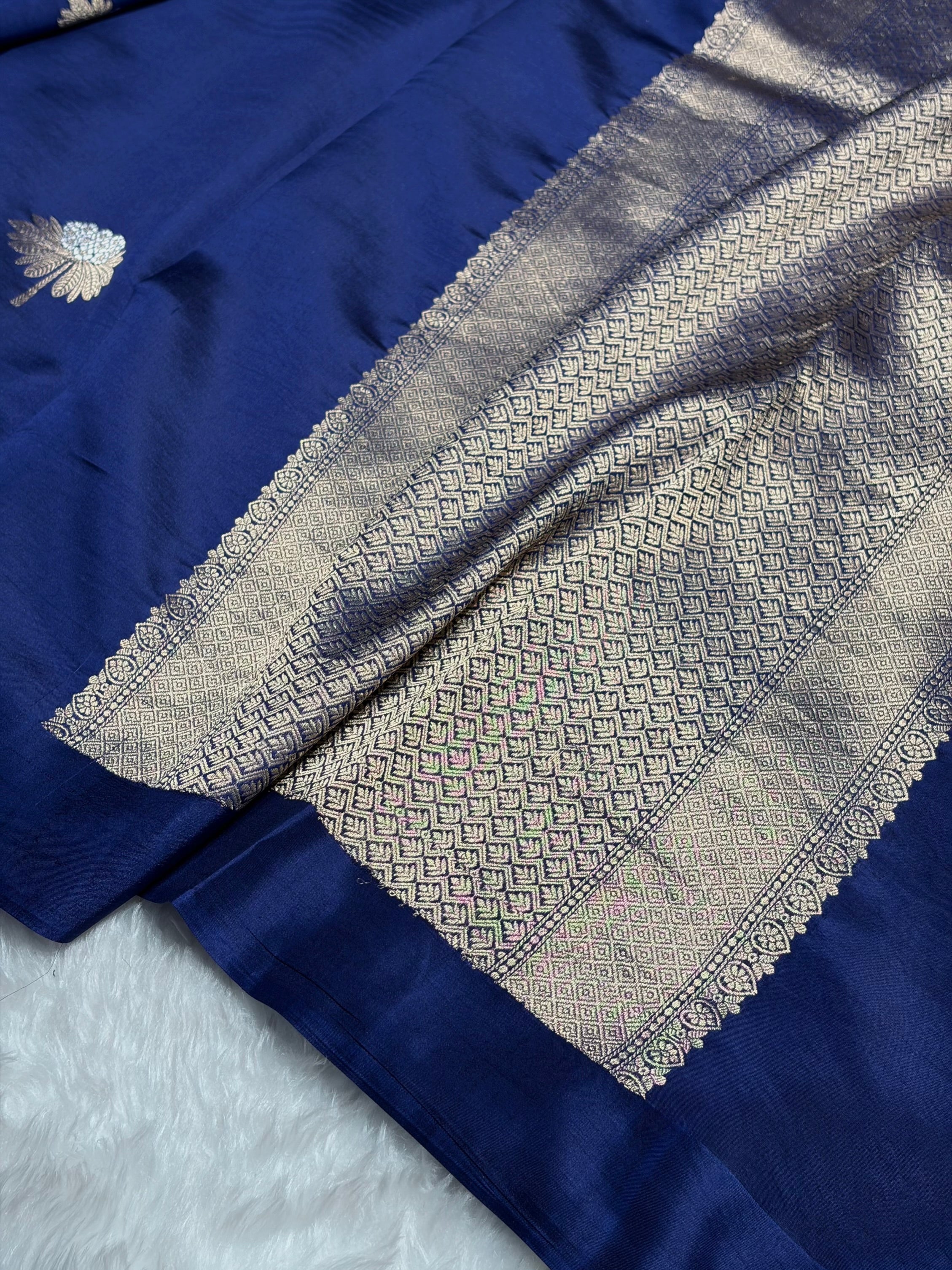 Navy Blue Shades Meena Boota Handwoven Raw Mango Silk RM-43