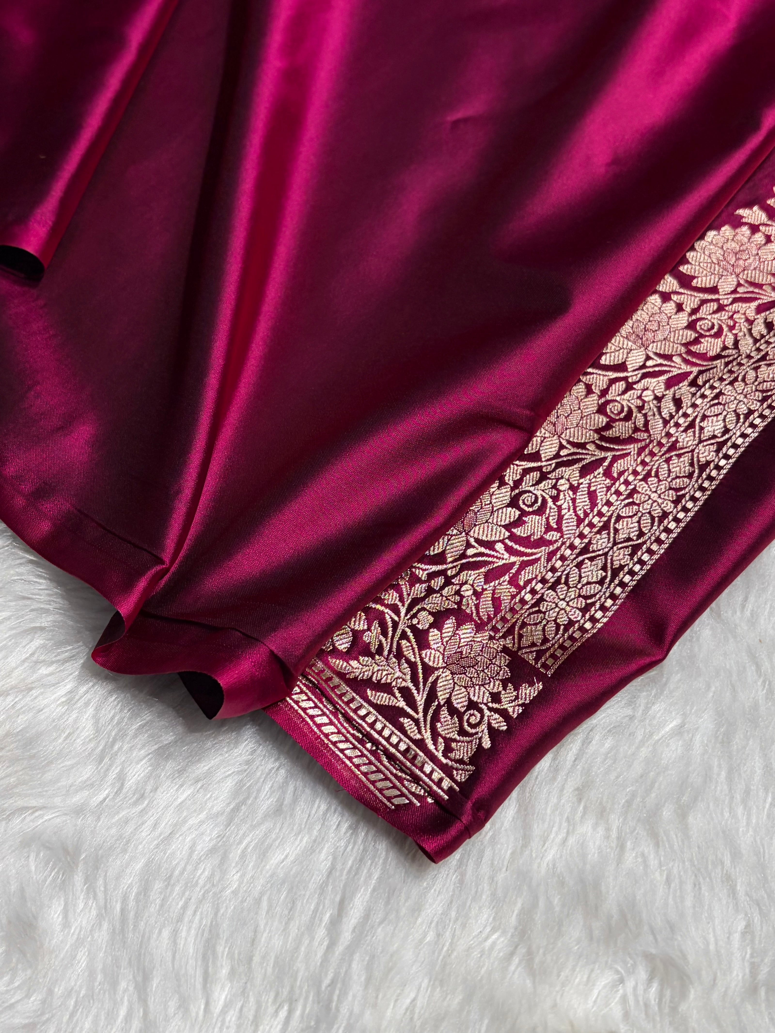 Wine Boota With Floral Border Mashru Silk Saree MSM-94