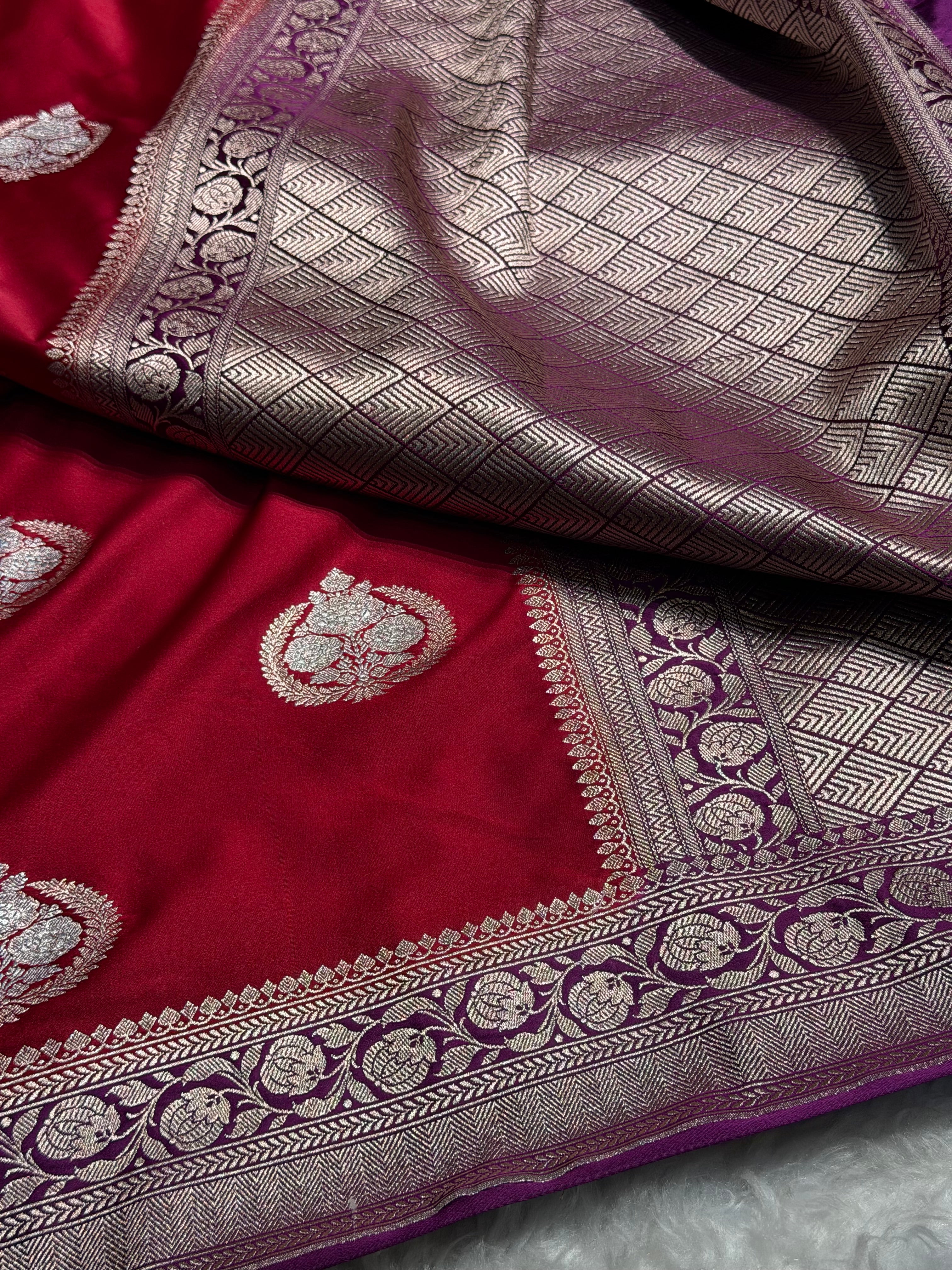 Banarasi Contrast Maroon With Wine Minakari Boota Mashru Silk Saree MS35