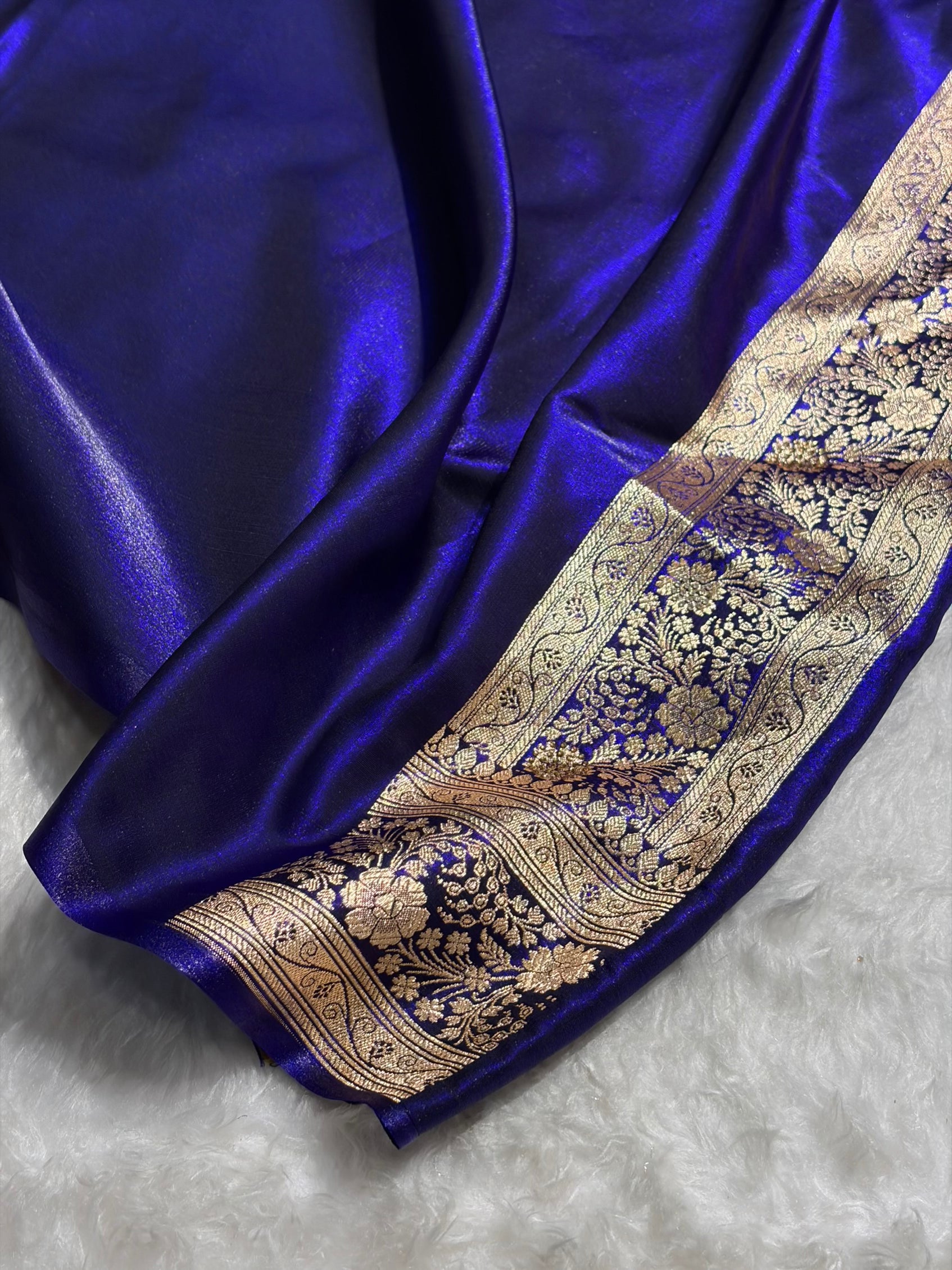 Royal Blue Shades Banarasi With Swarovski Stone Work Satin Silk Saree BSS33