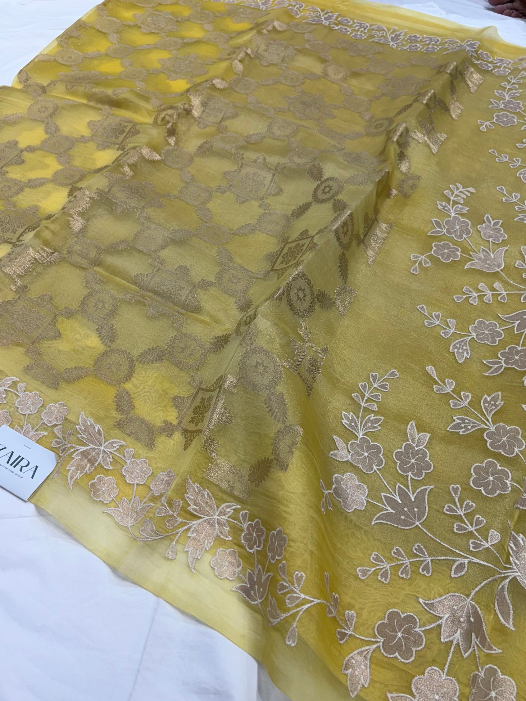 Banarasi Pure Organza Mustard Banarasi Silk Saree