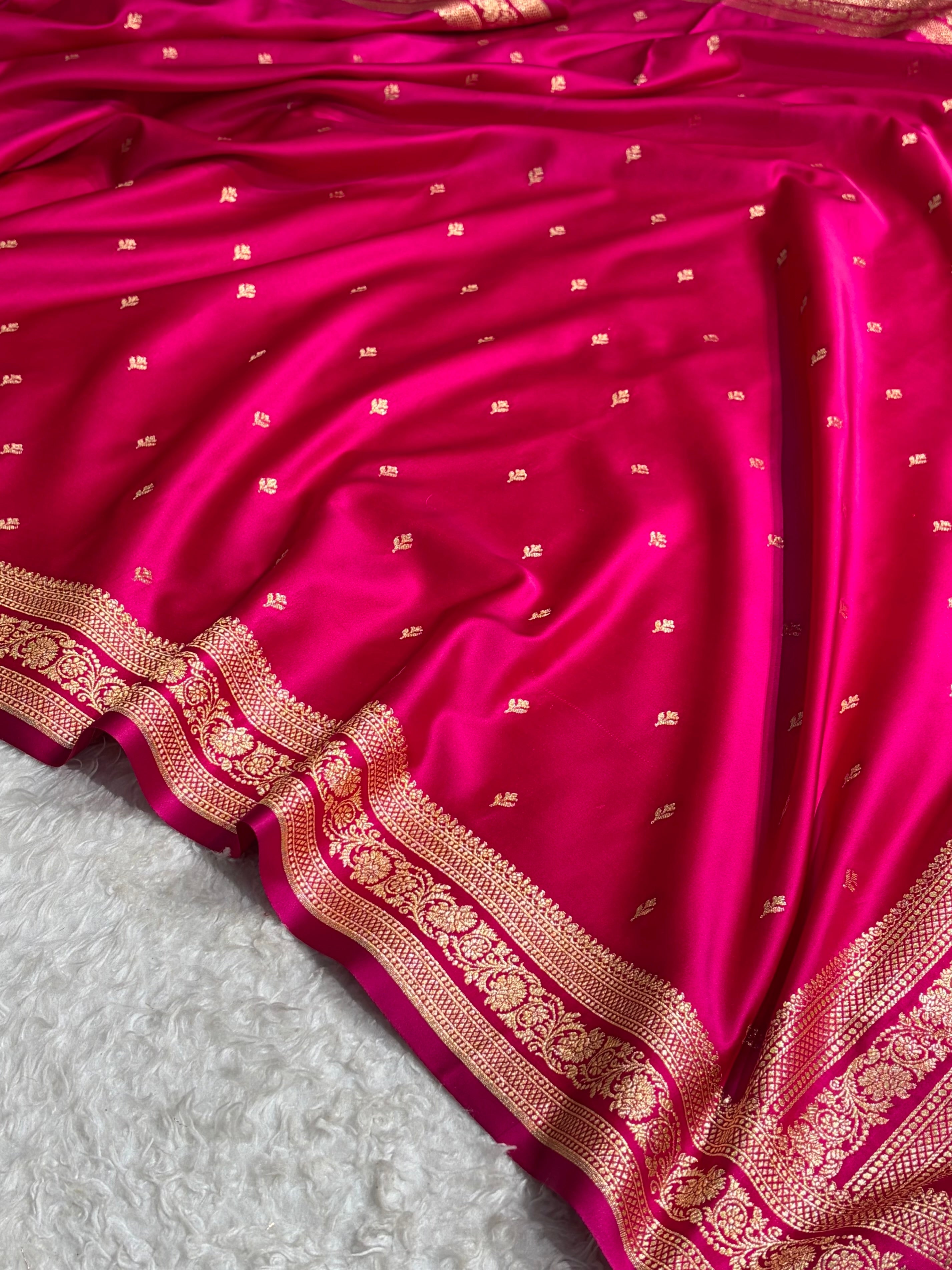 Banarasi Satin Katan Saree Booti Pattern in Cross Rani Shades SK128