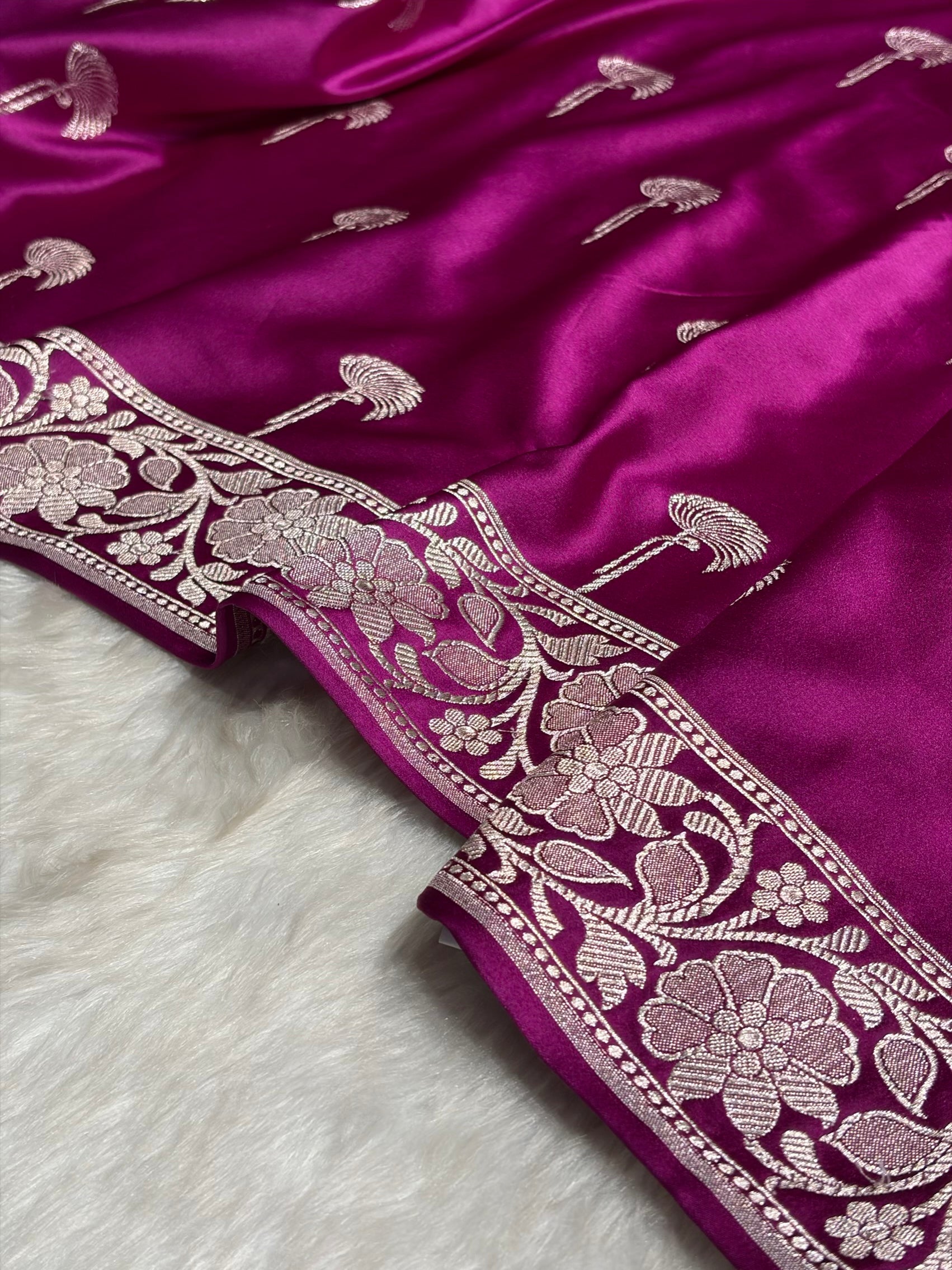 Pinkish Wine Shades Floral Booti Mashru Silk Saree MS55