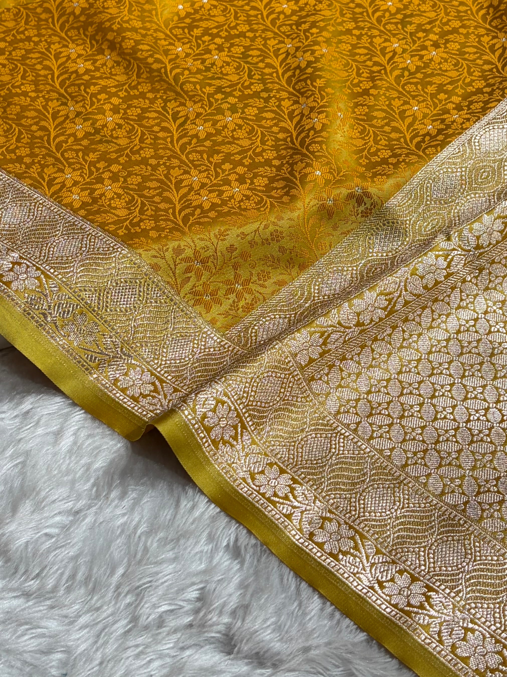 Mustard Shades Tanchoi Motif Mashru Silk Saree MST-15