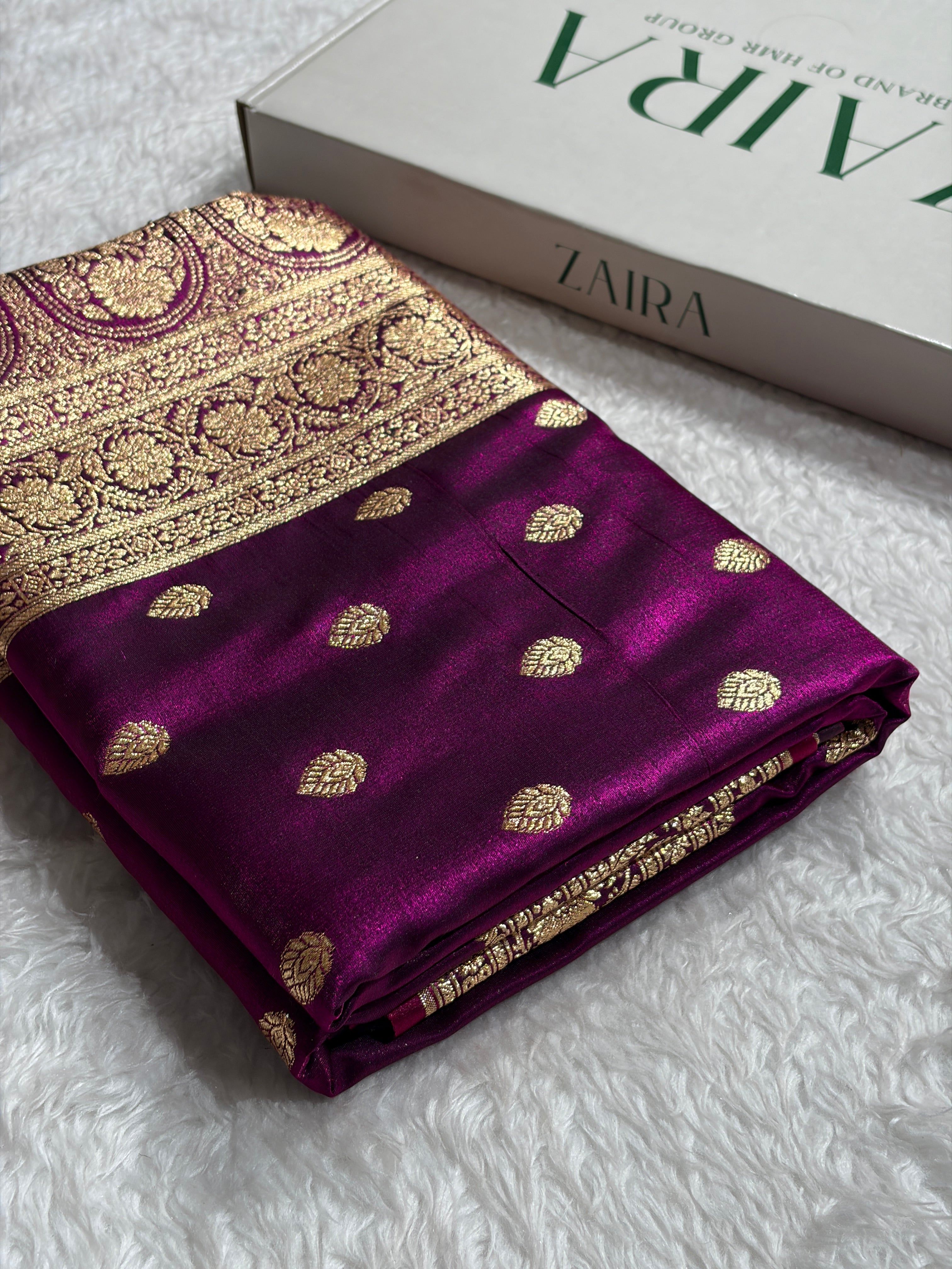 Wine Shades Boota Pattern Banarasi Satin Silk Saree SS45