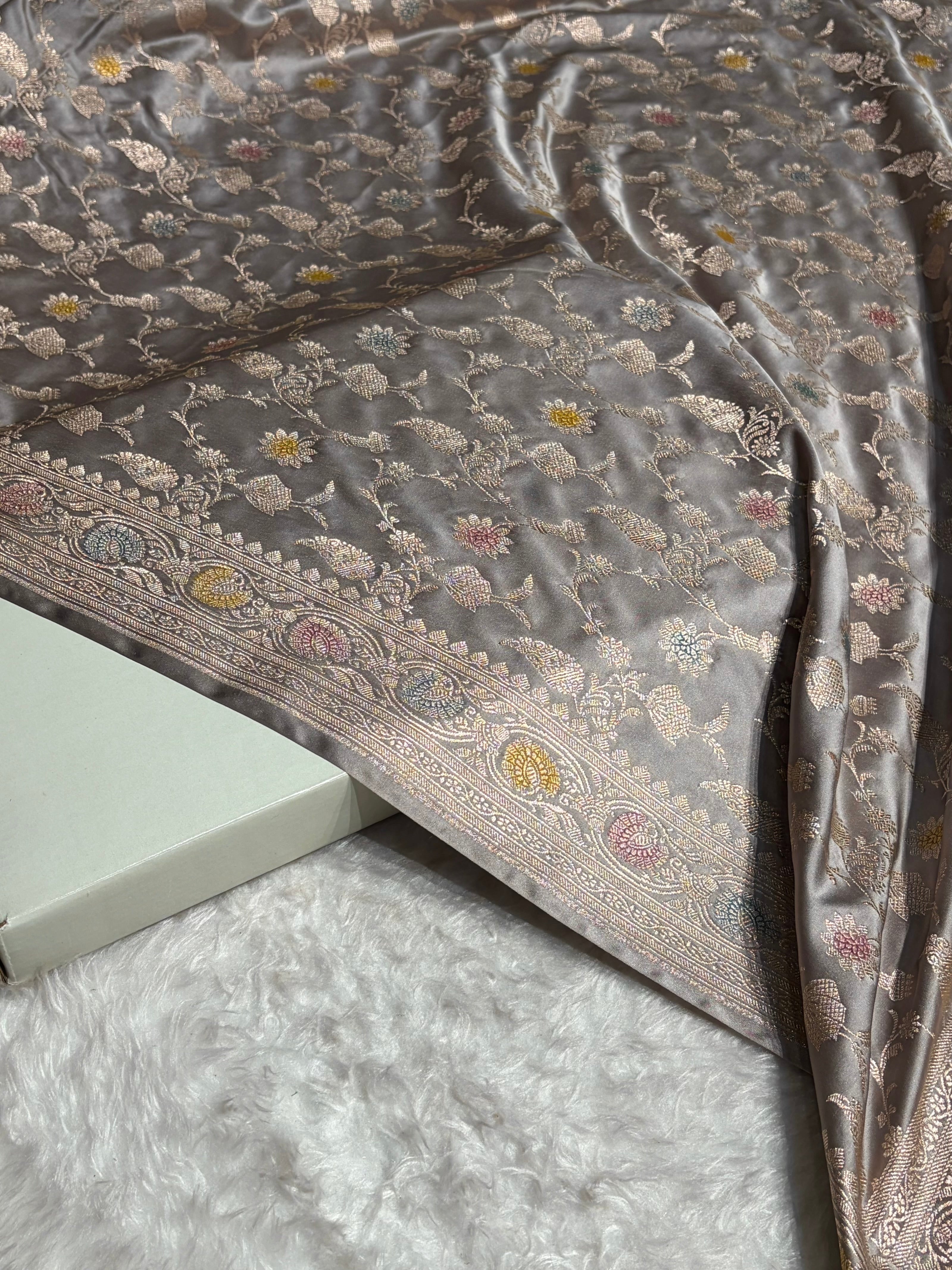 Gray Shades In Banarasi Minakari Jaal Mashru Silk Saree MS42