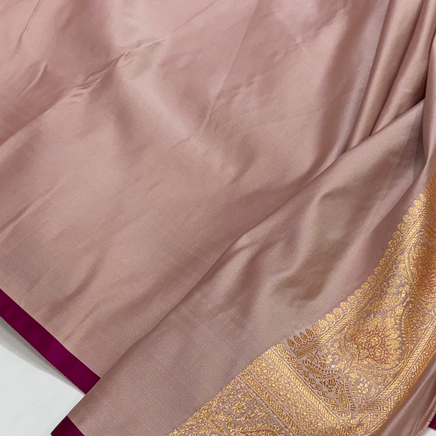 Floral boota Satin katan Silk Saree In Rose gold Shades SK12