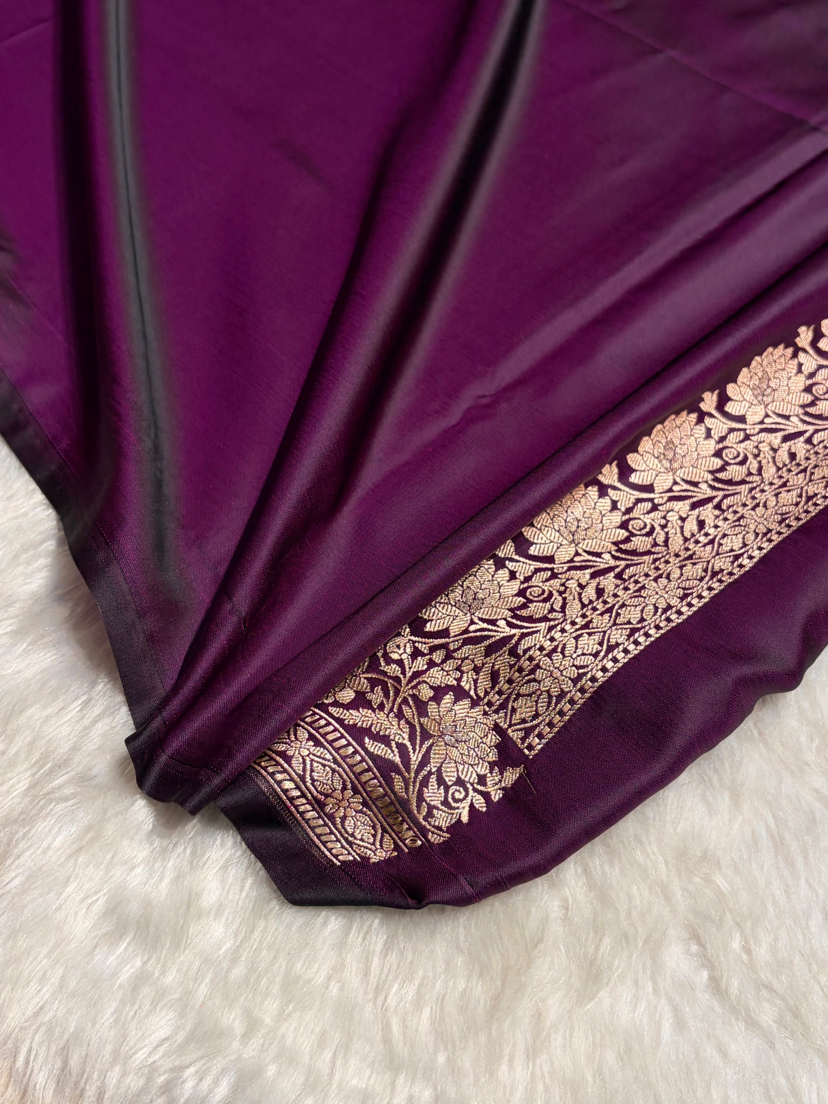 Dark Purple Boota With Floral Border Mashru Silk Saree MSM-94