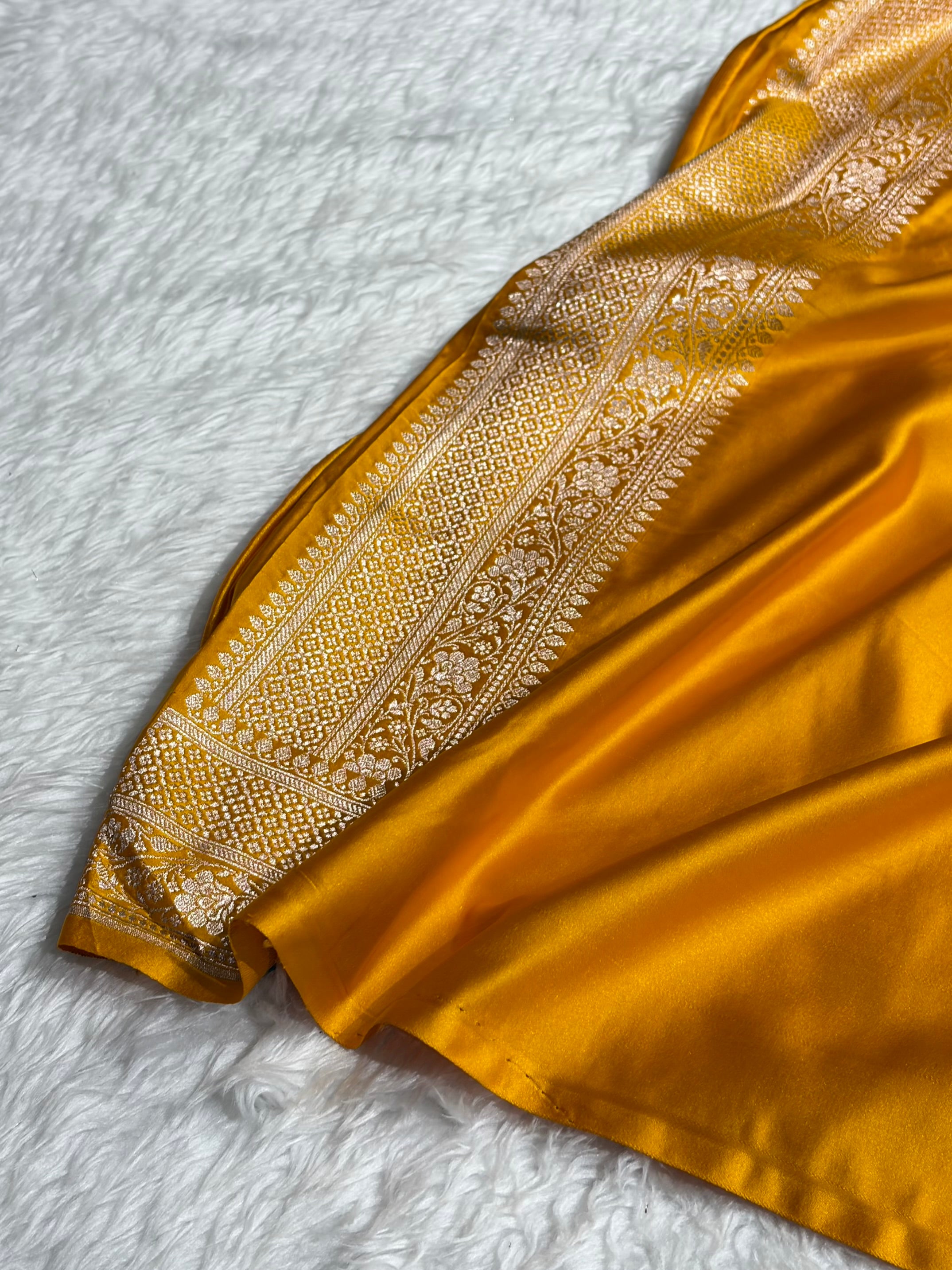 Premium Banarasi Satin Katan Saree With Minakari Boota in Mustard Shades SK93