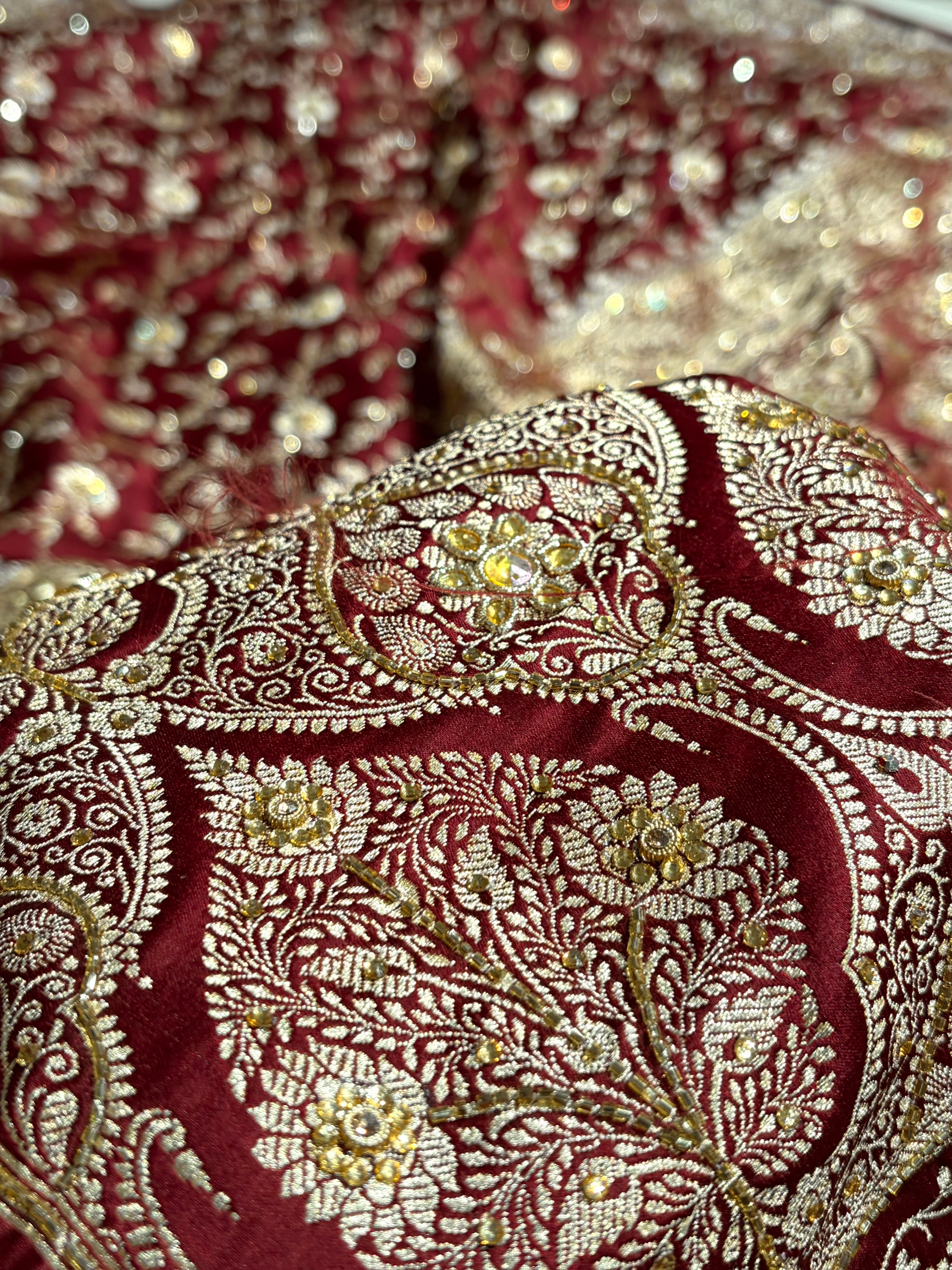 Garnet Shades Banarasi With Ari Zardozi Work Jaal Katan Silk Saree BSKM37