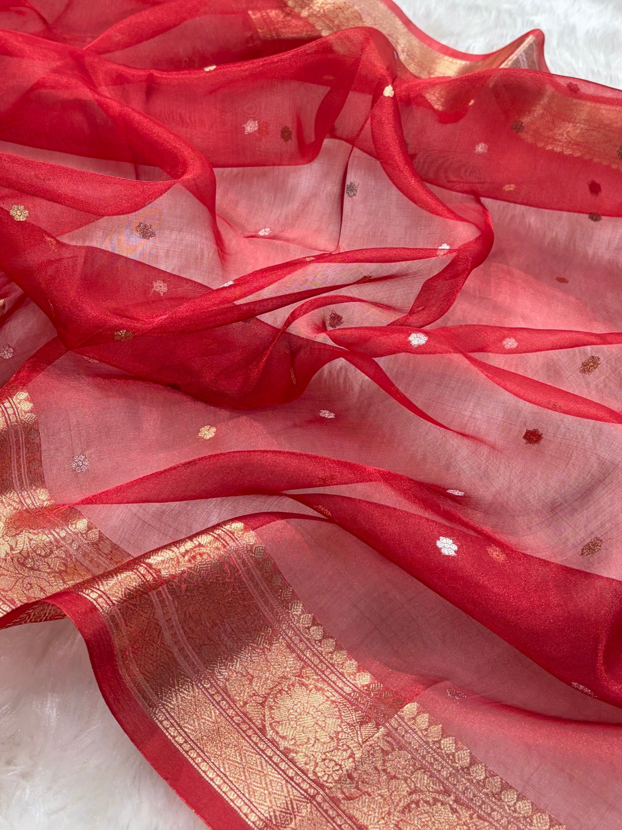 Red Shades Boota Pure Tissue Silk Saree PT-21