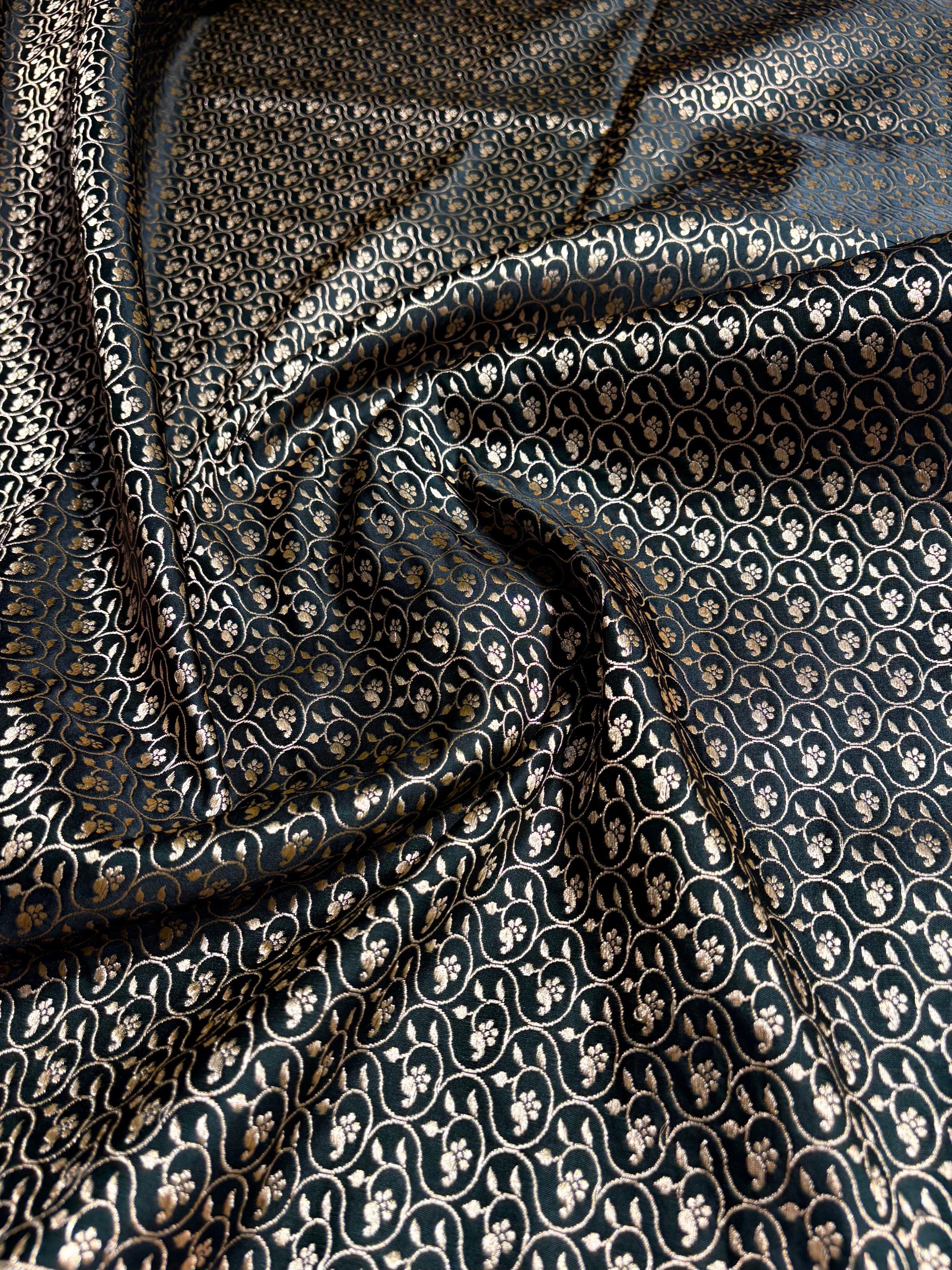 Dark Bottle Green Shades Floral Border Mashru Silk Saree MSM-59