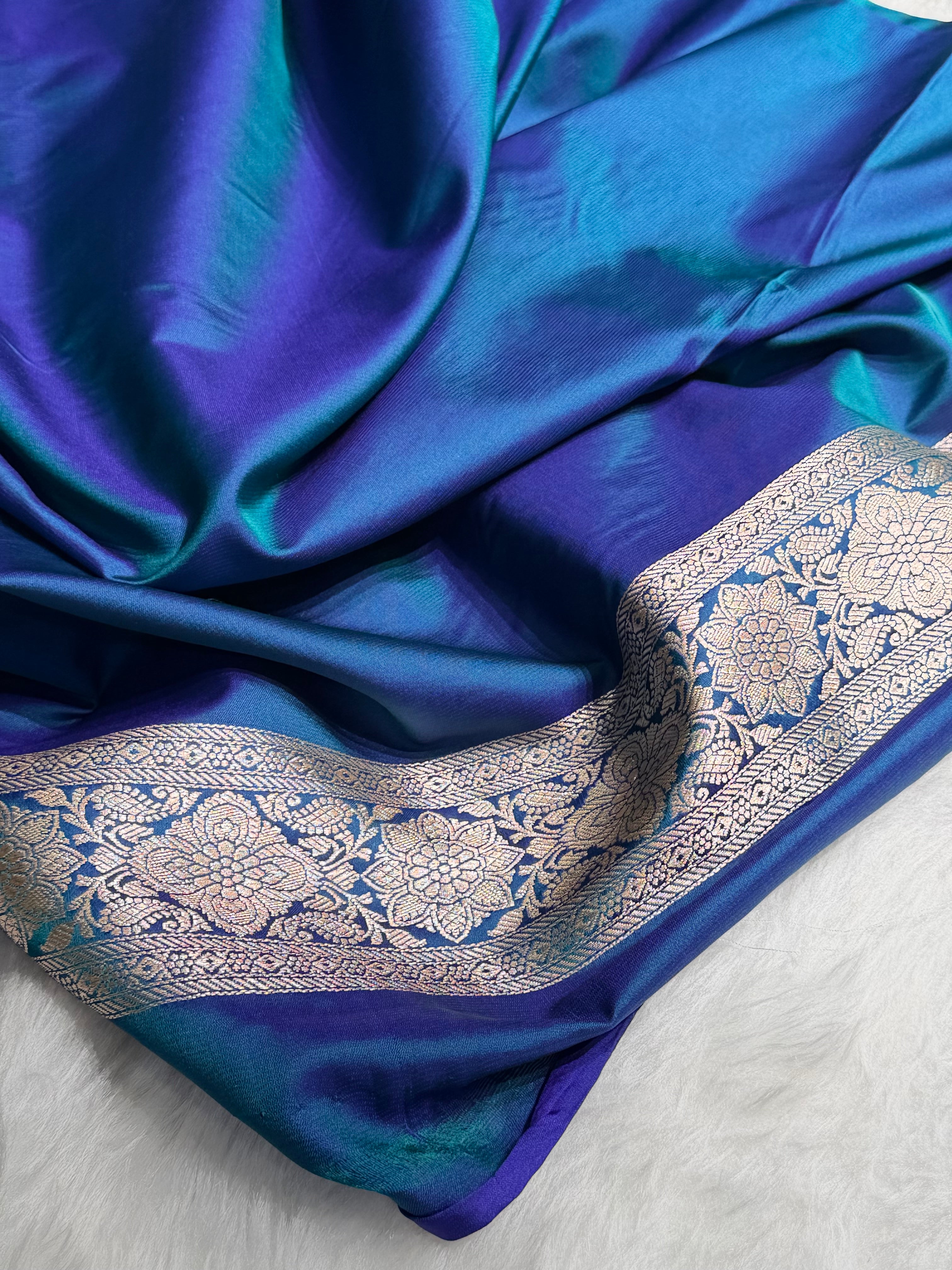 Peacock Shades Banarasi Jaal Pattern Floral Minakari Mashru Silk Saree MSM-103