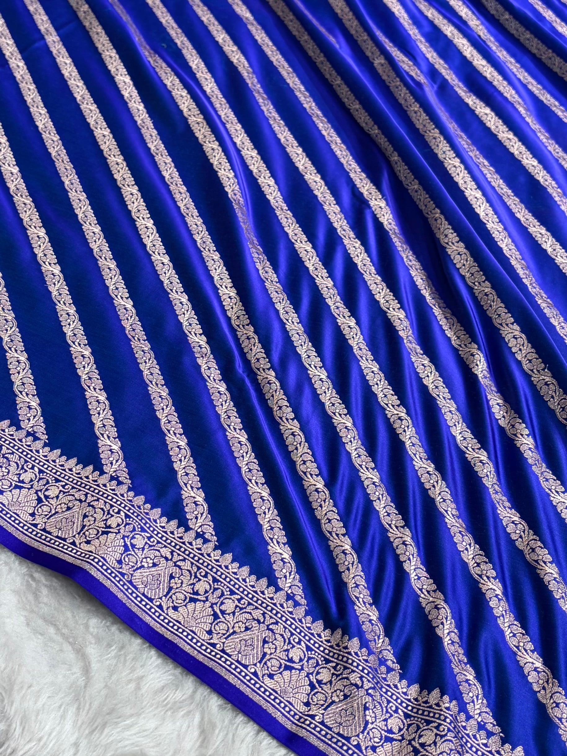 Royal Blue With Floral Border Mashru Silk Saree MSM-98