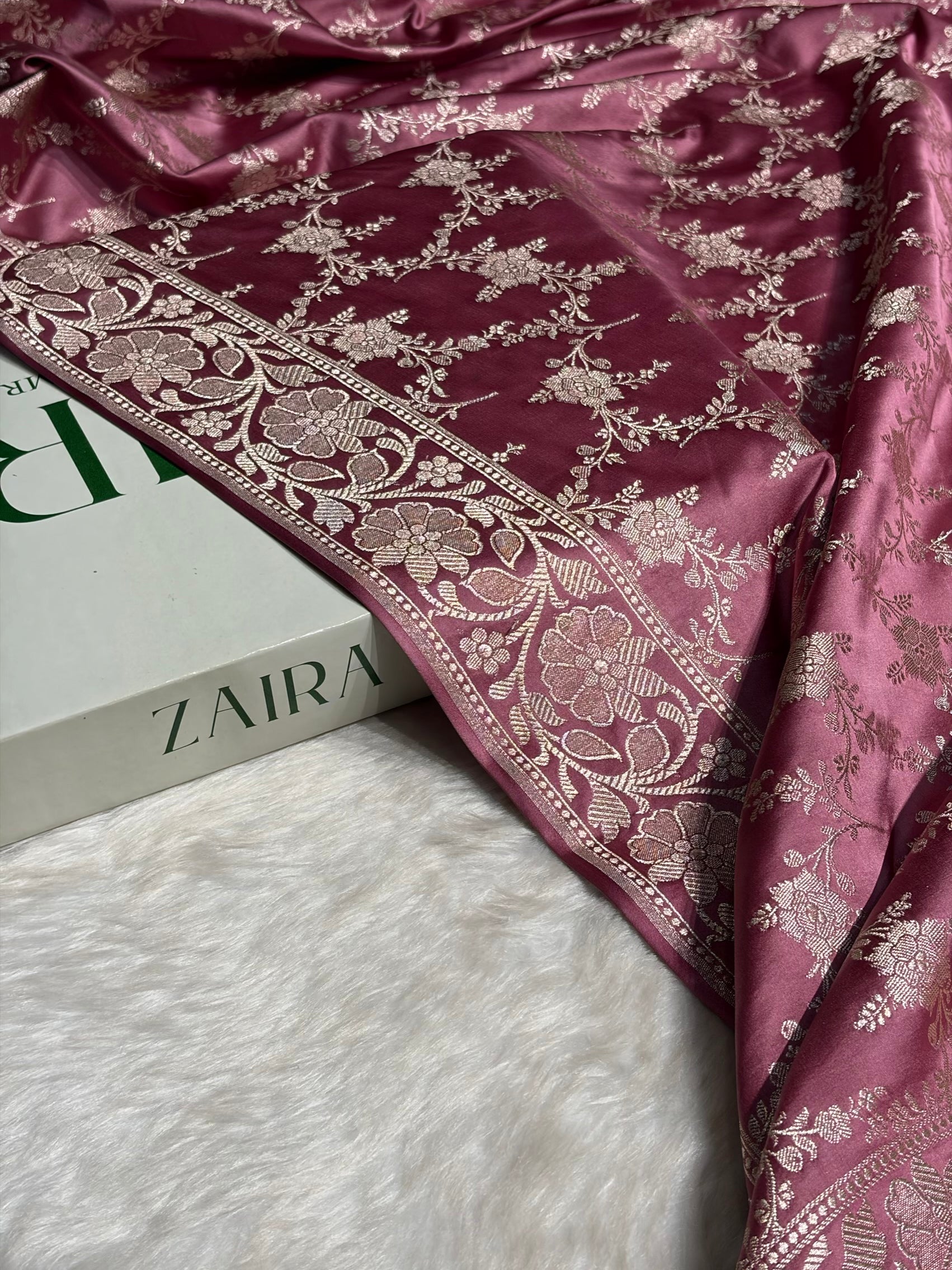 Copper Rose Shades Mashru Silk Banarasi Saree With Jaal Pattern MS71