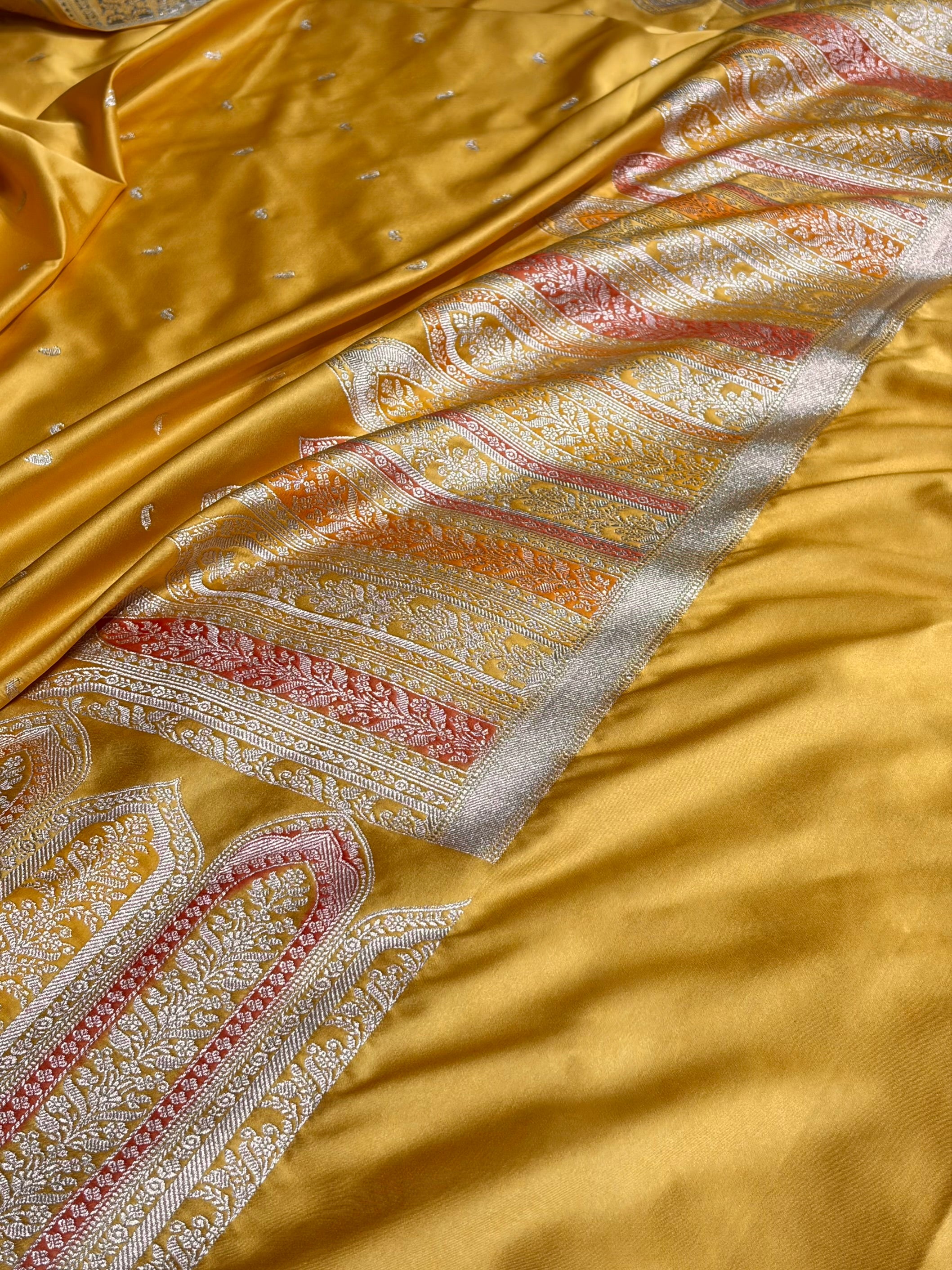 Skirt Border Pastel Yellow Minakari Mashru Silk Saree MS13