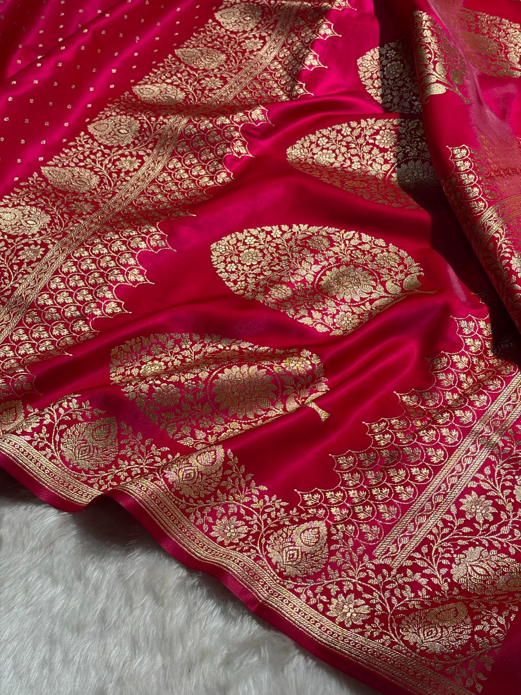 Ultra Light Weight Satin Silk Boota in Rani Shades SS31