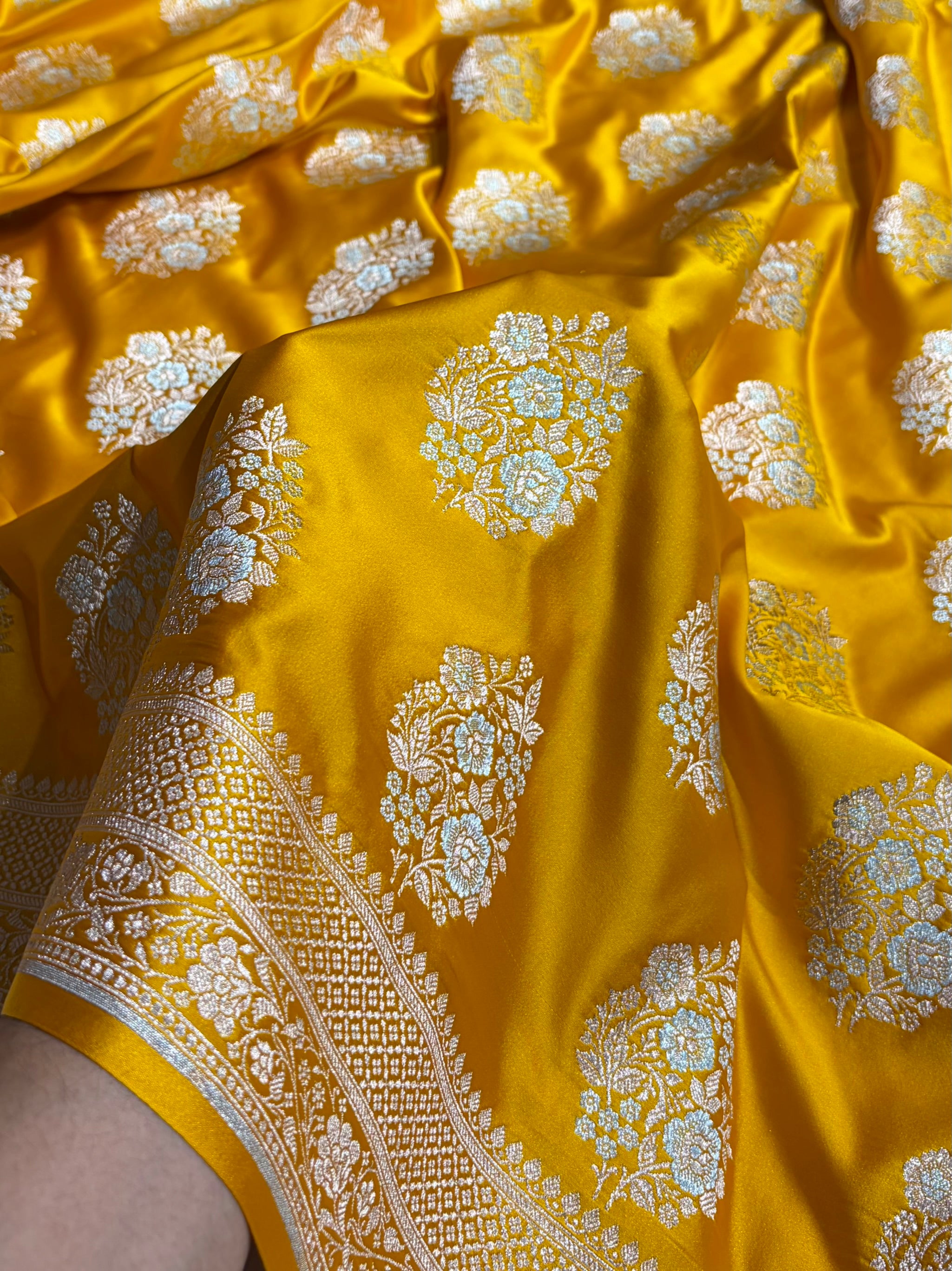 Premium Banarasi Satin Katan Saree With Minakari Boota in Mustard Shades SK93