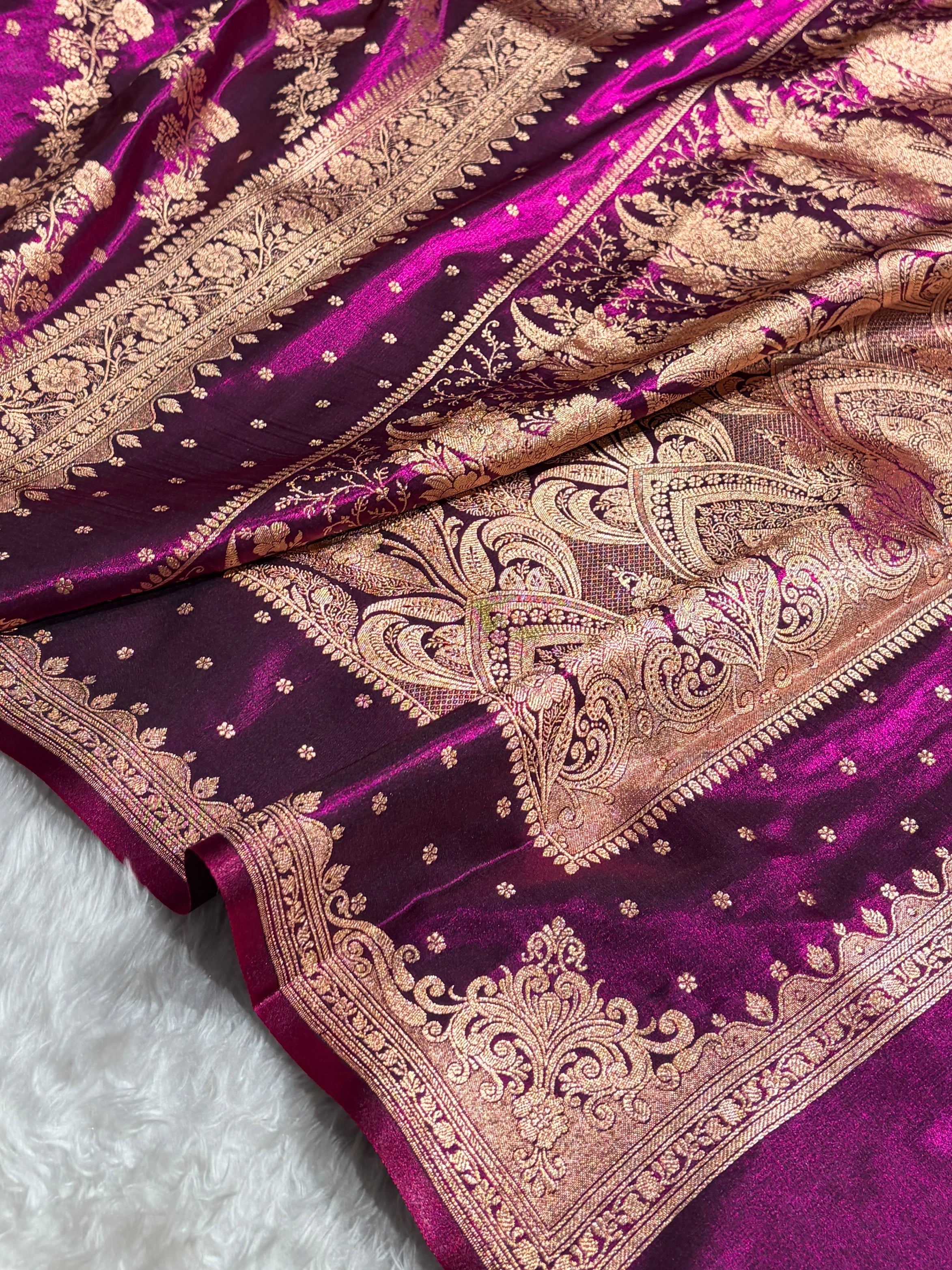 Satin Silk Saree Banarasi Cross with booti In Wine Shades SS22