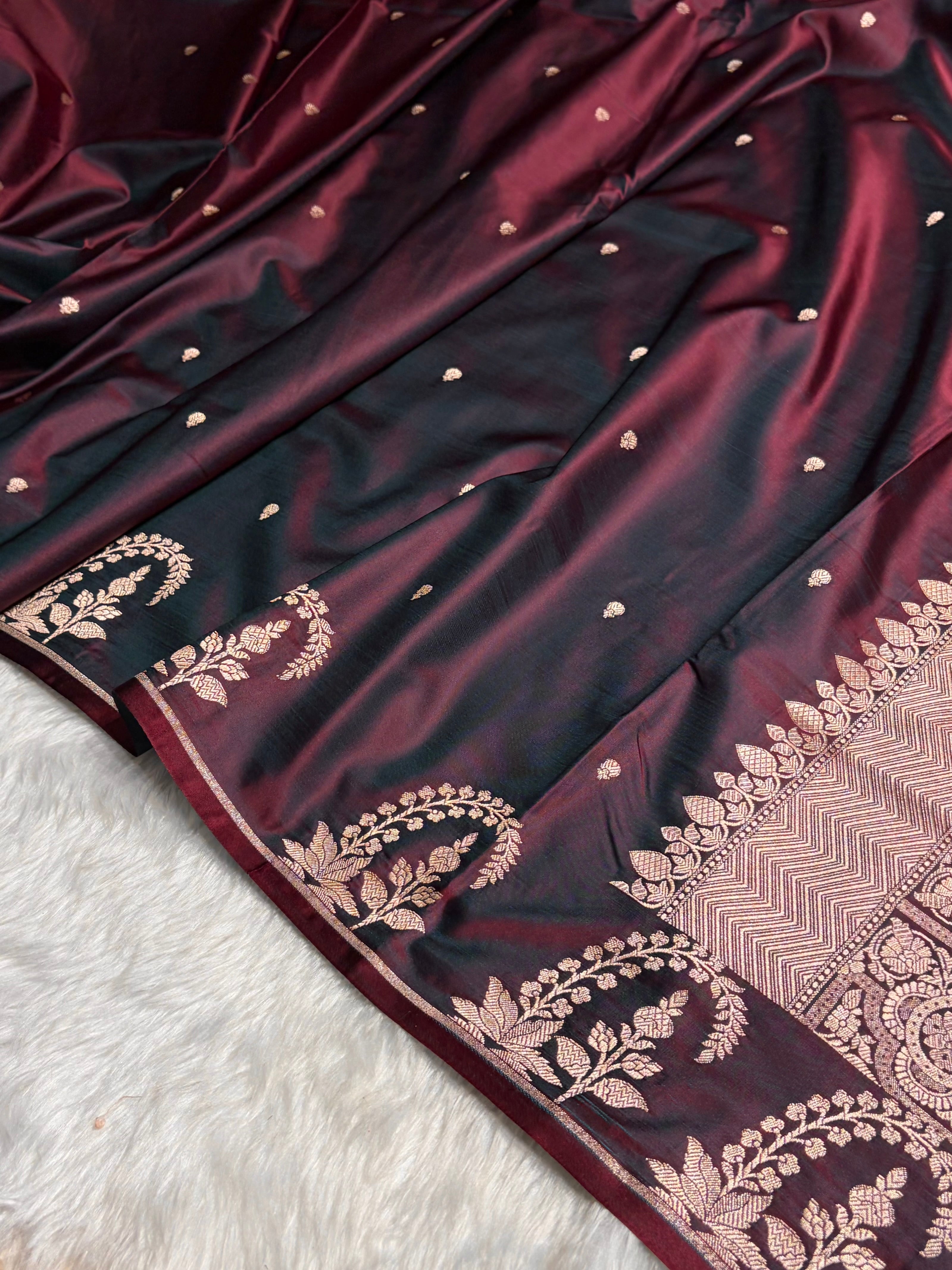 Cross Wine Boota With Floral Border Mashru Silk Saree MSM-95
