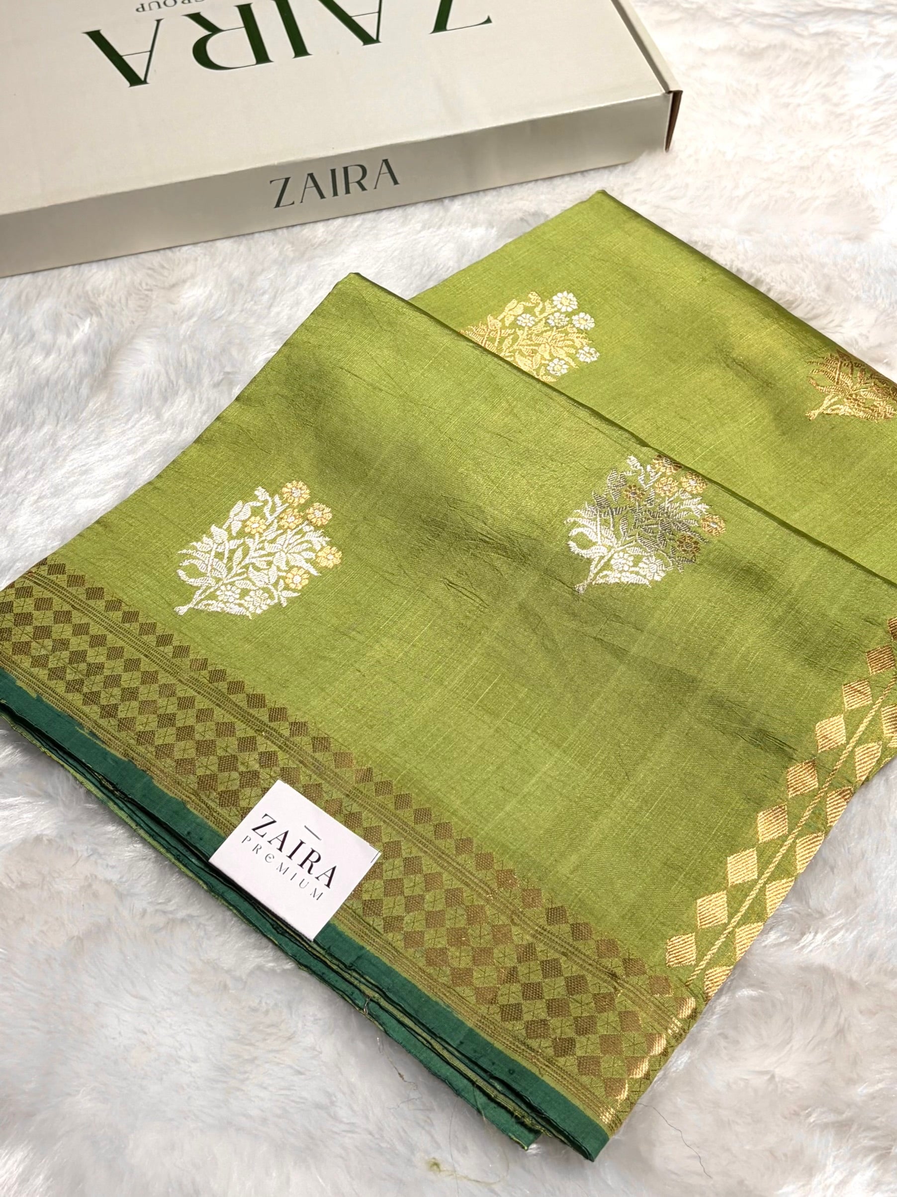 Olive Green Shades Handwoven Pure Raw Mango Silk RM-48
