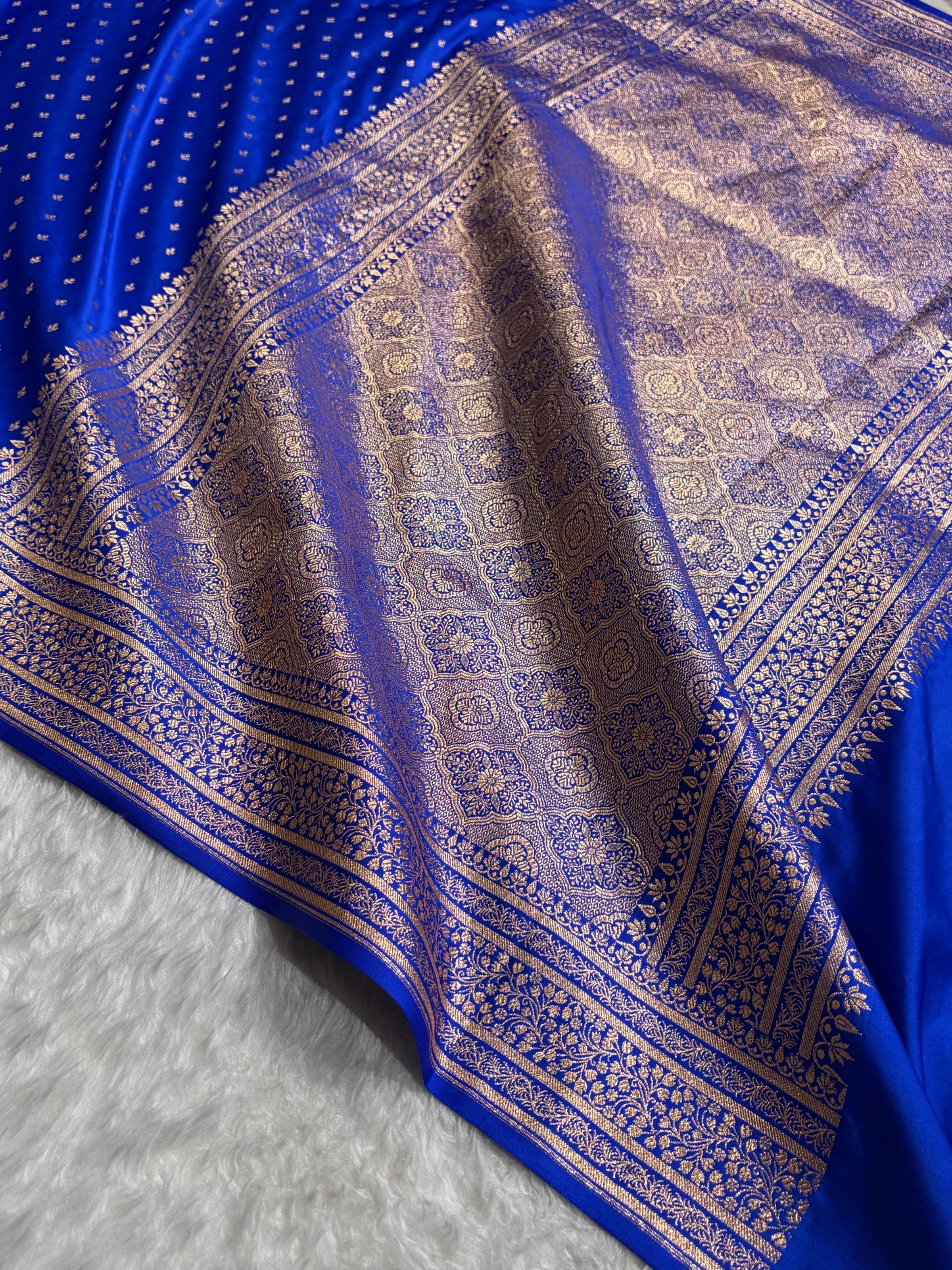 Banarasi Satin Katan Saree in Royal Blue Shades SK88