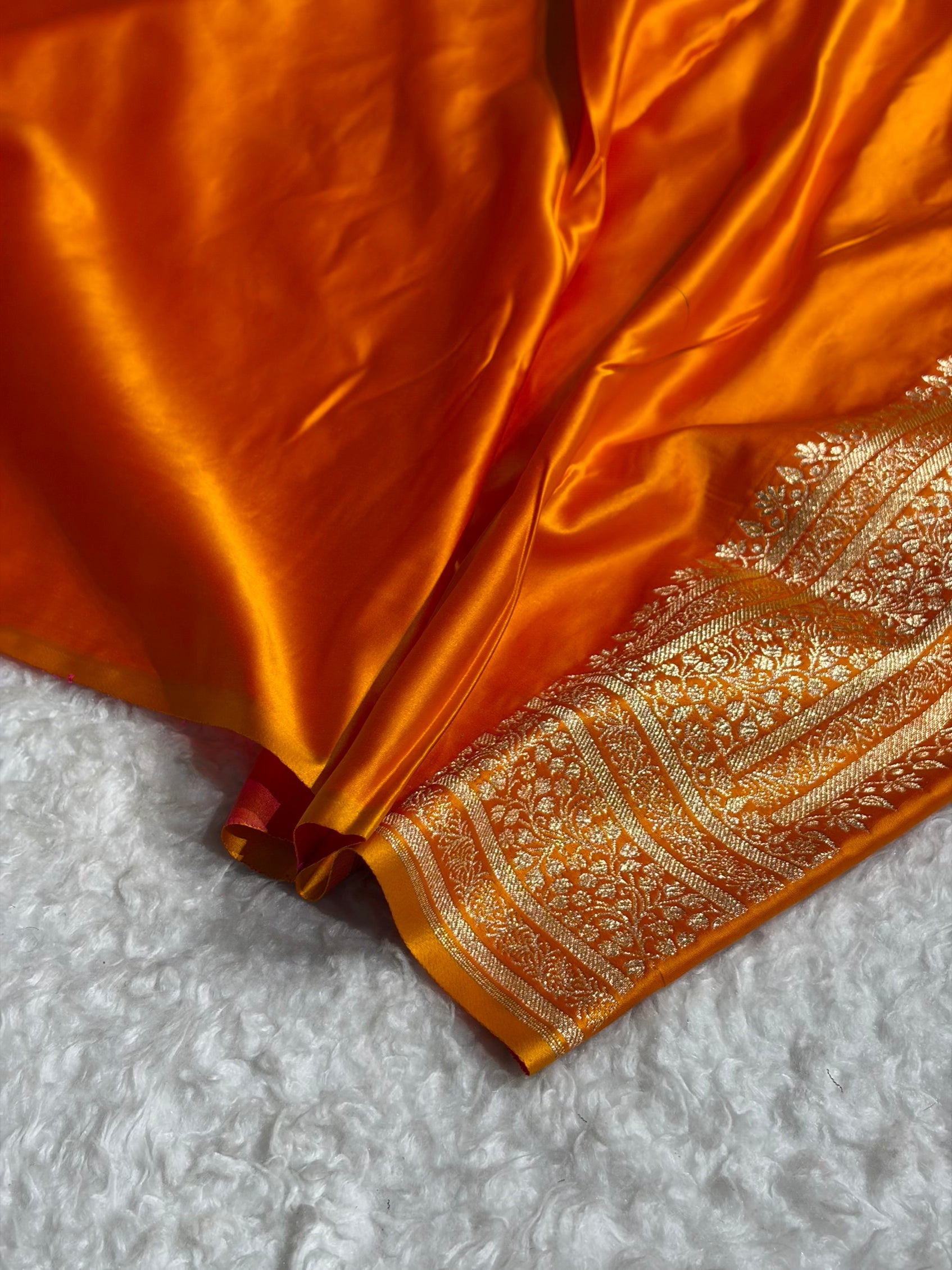 Banarasi Satin Katan Saree in Orange Gold Shades SK88