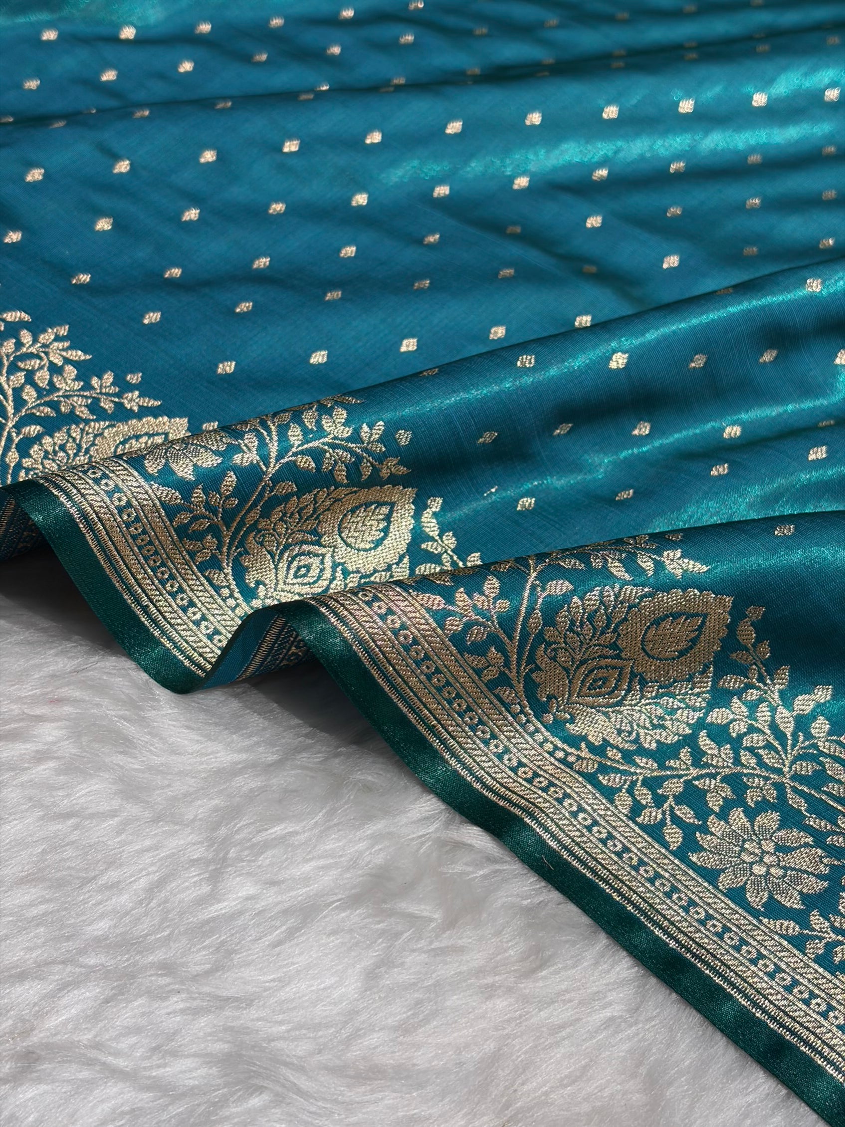 Ultra Light Weight Satin Silk Boota in Peacock Shades SS31