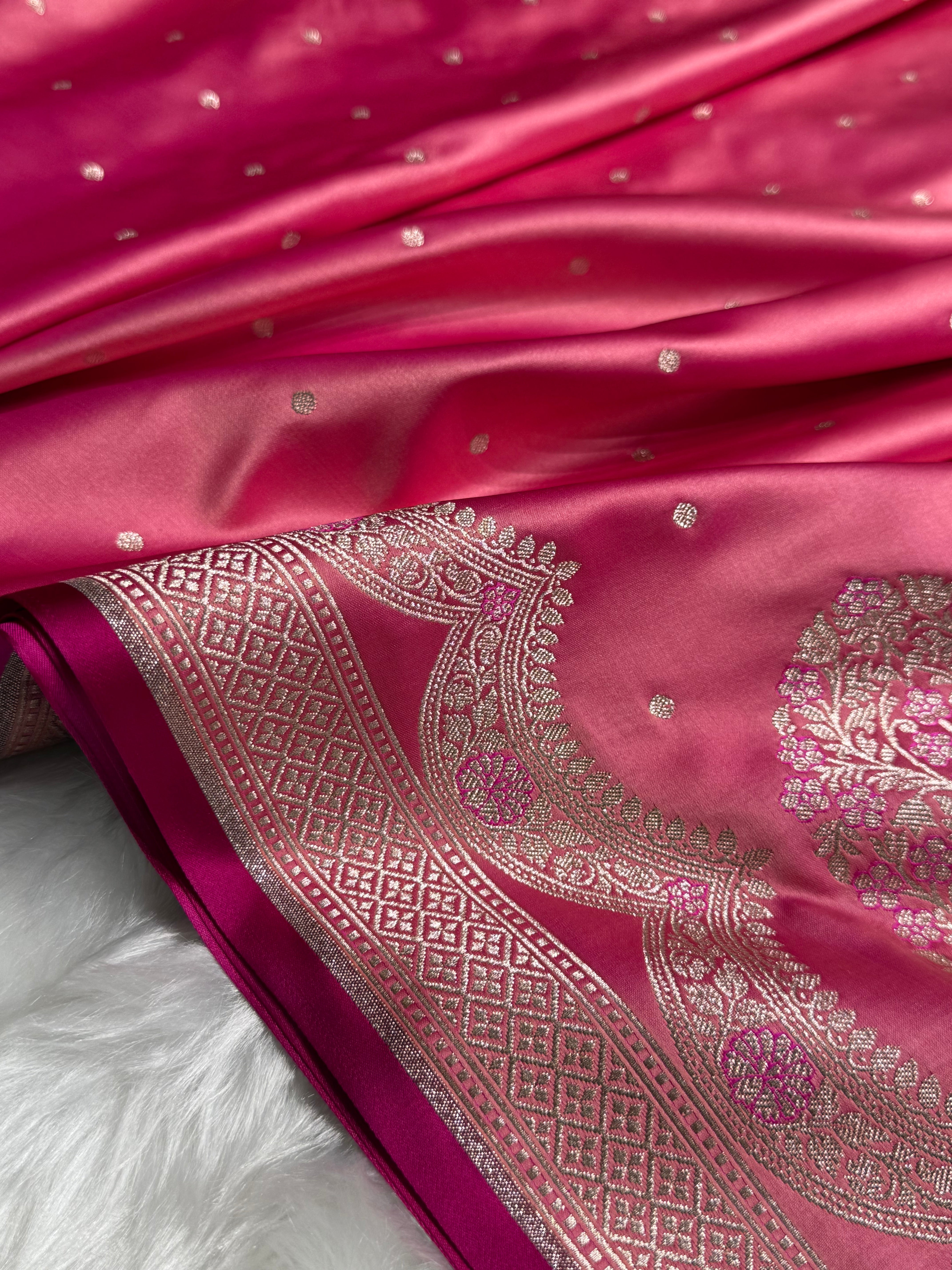 Baby Pink Shades Scallop Motif Booti Mashru Silk Saree