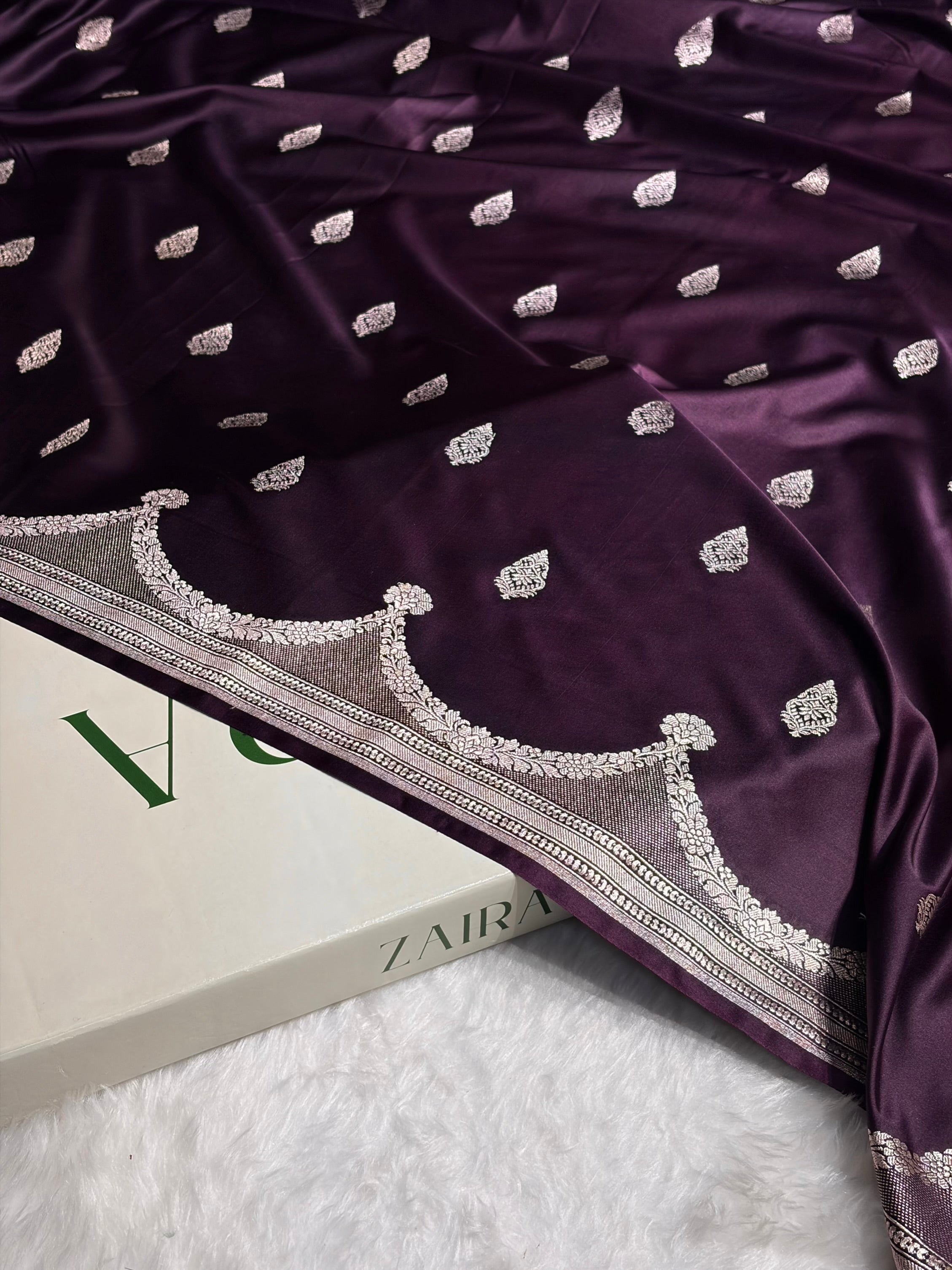 Dark Purple Shades Scallop Mashru Silk Saree MS20