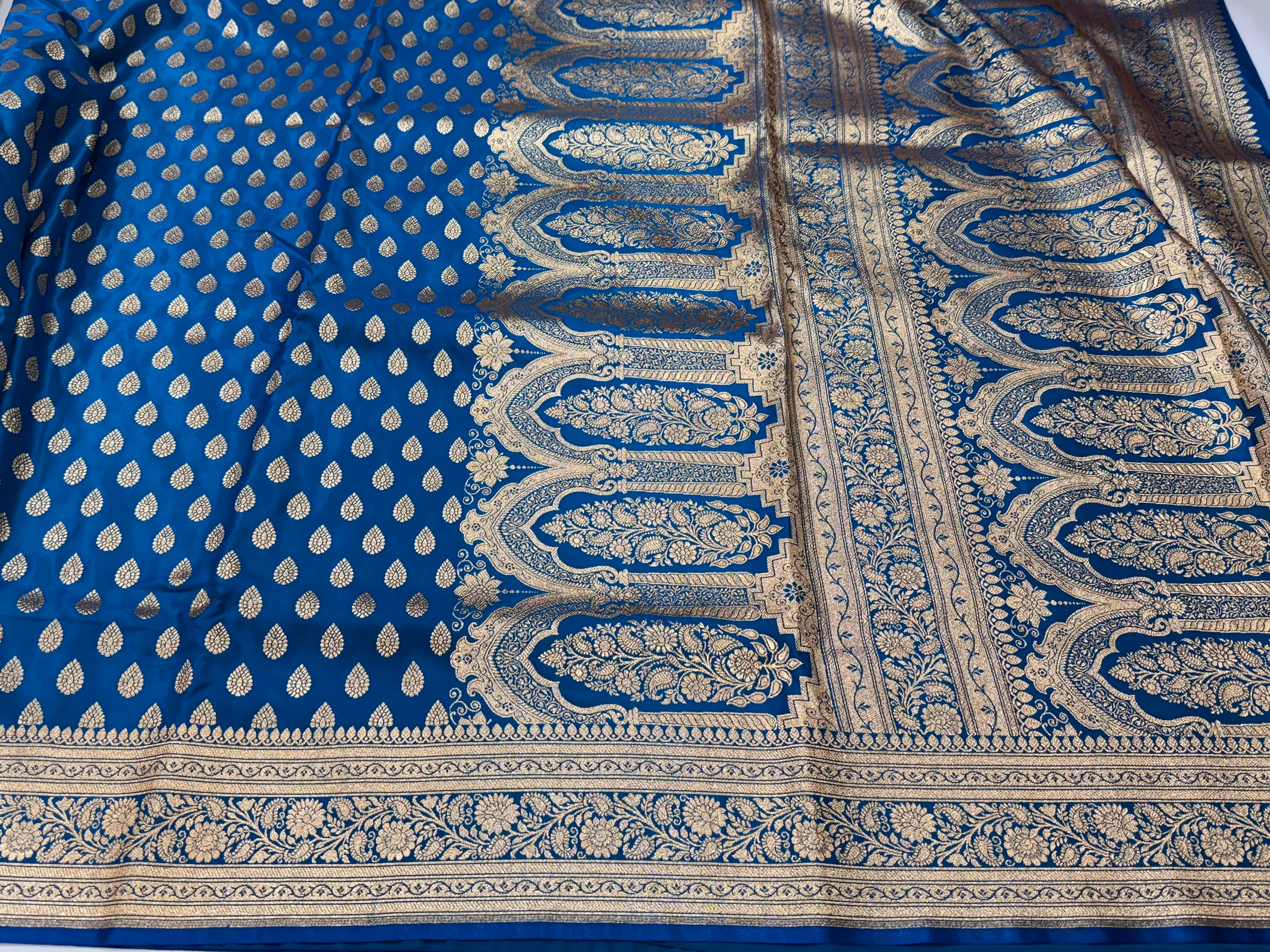 Ultra Light Weight Satin Silk Booti in Blue Shades SS02