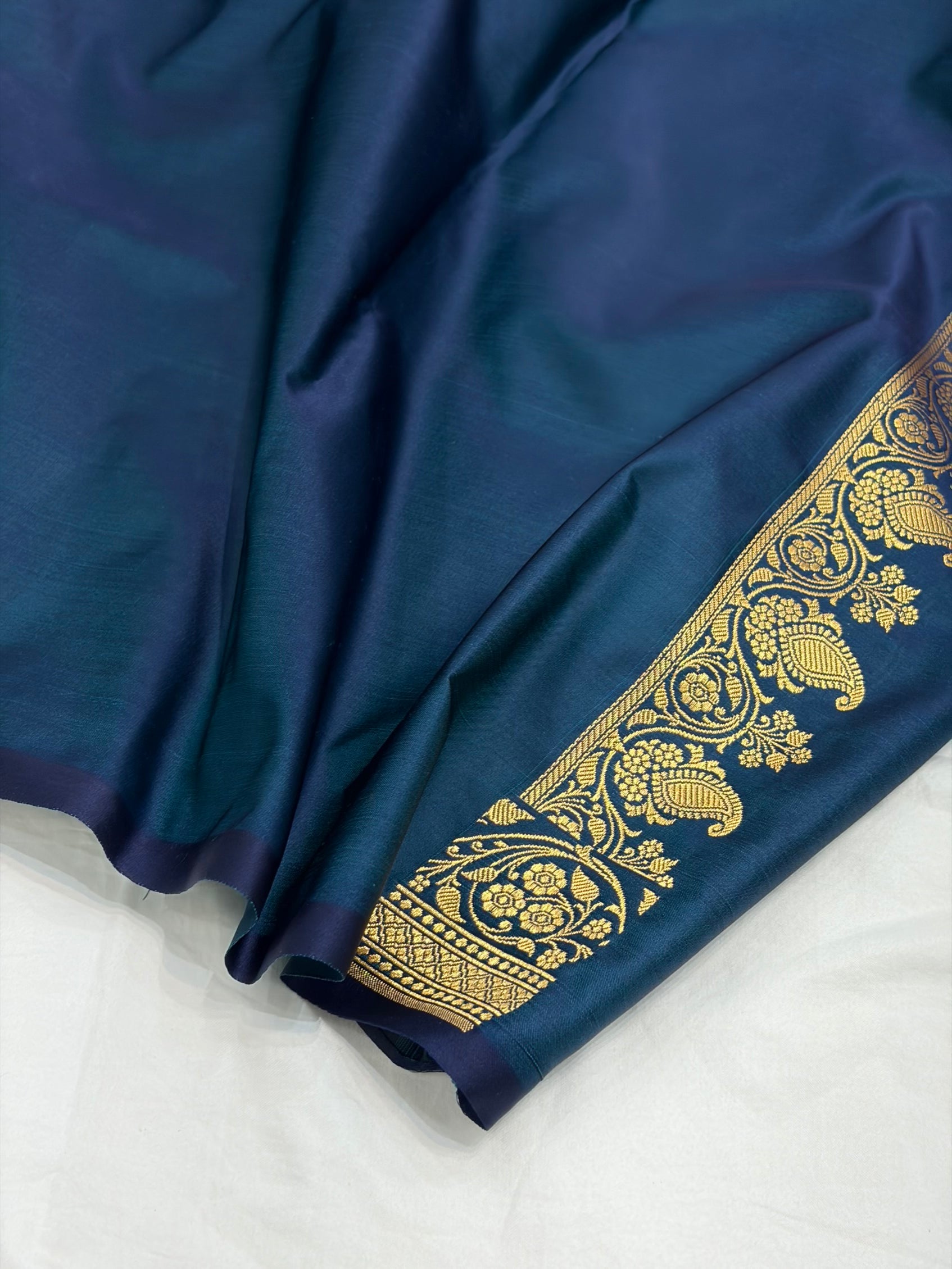 German Blue Shade With Booti Pattern Mashru Silk Saree