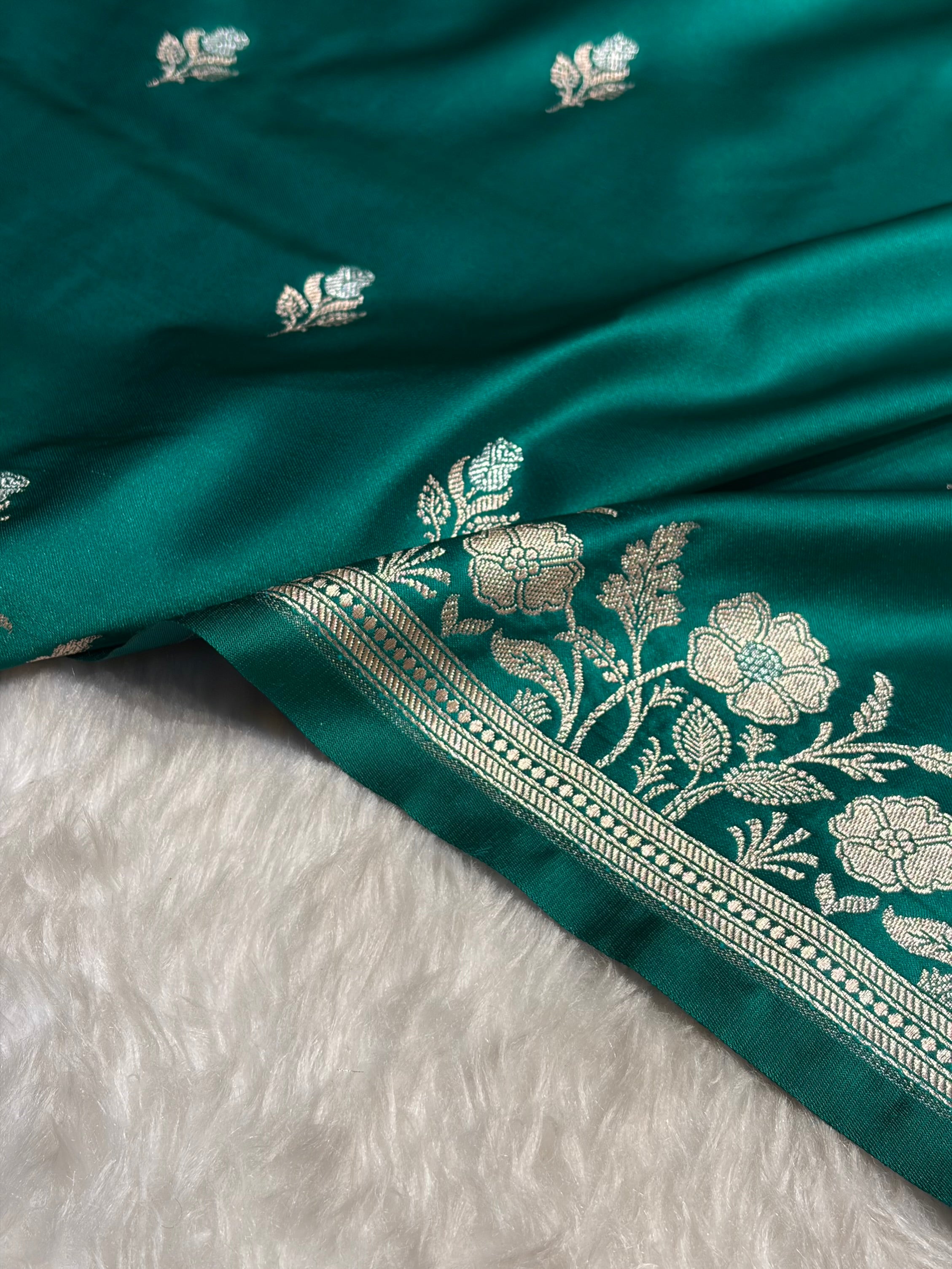 Banarasi Peacock Boota With Floral Border Mashru Silk Saree MSM-85