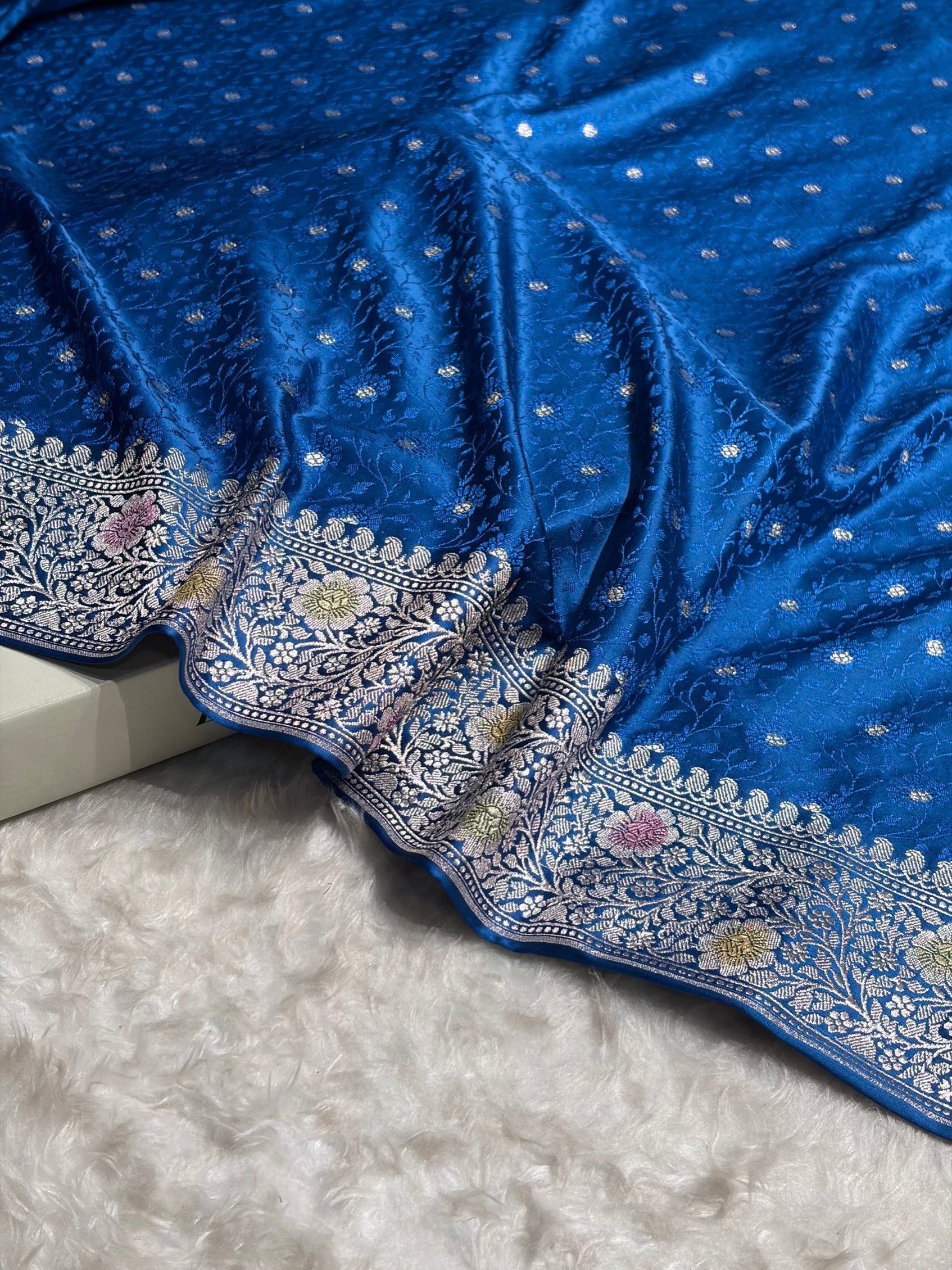 Royal Blue Shades Booti Bananasi Minakari Tanchoi Mashru Silk Saree MS49