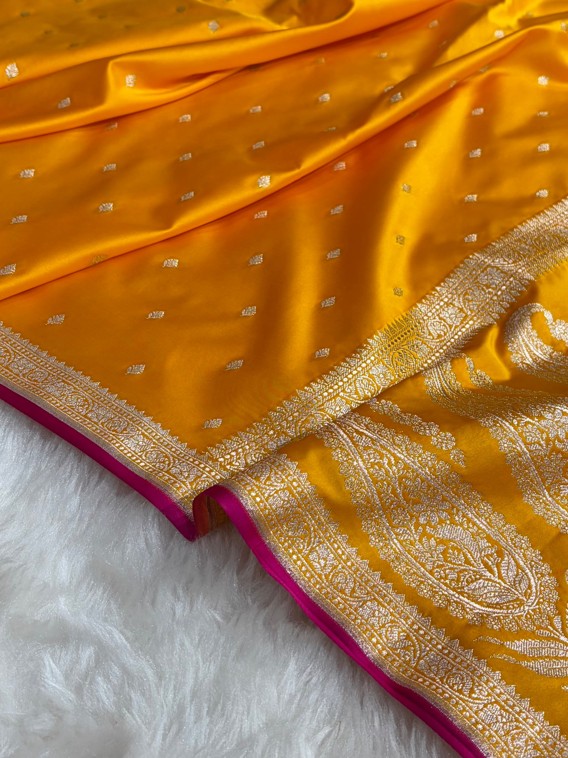 Premium Banarasi Satin Katan Saree in Mustard Gold Shades SK90