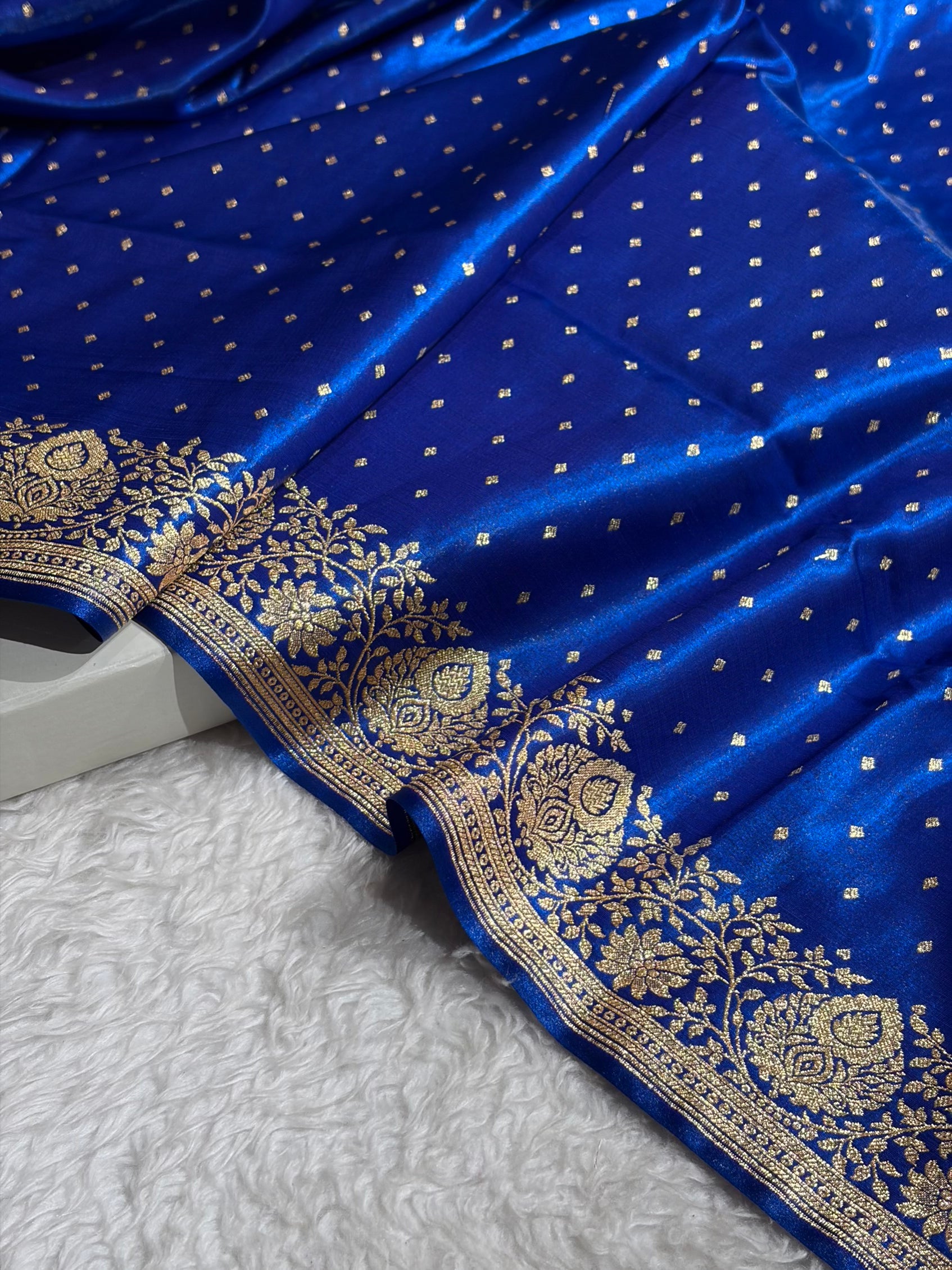 Satin Silk Saree Floral Boota in Royal Blue Shades SS28