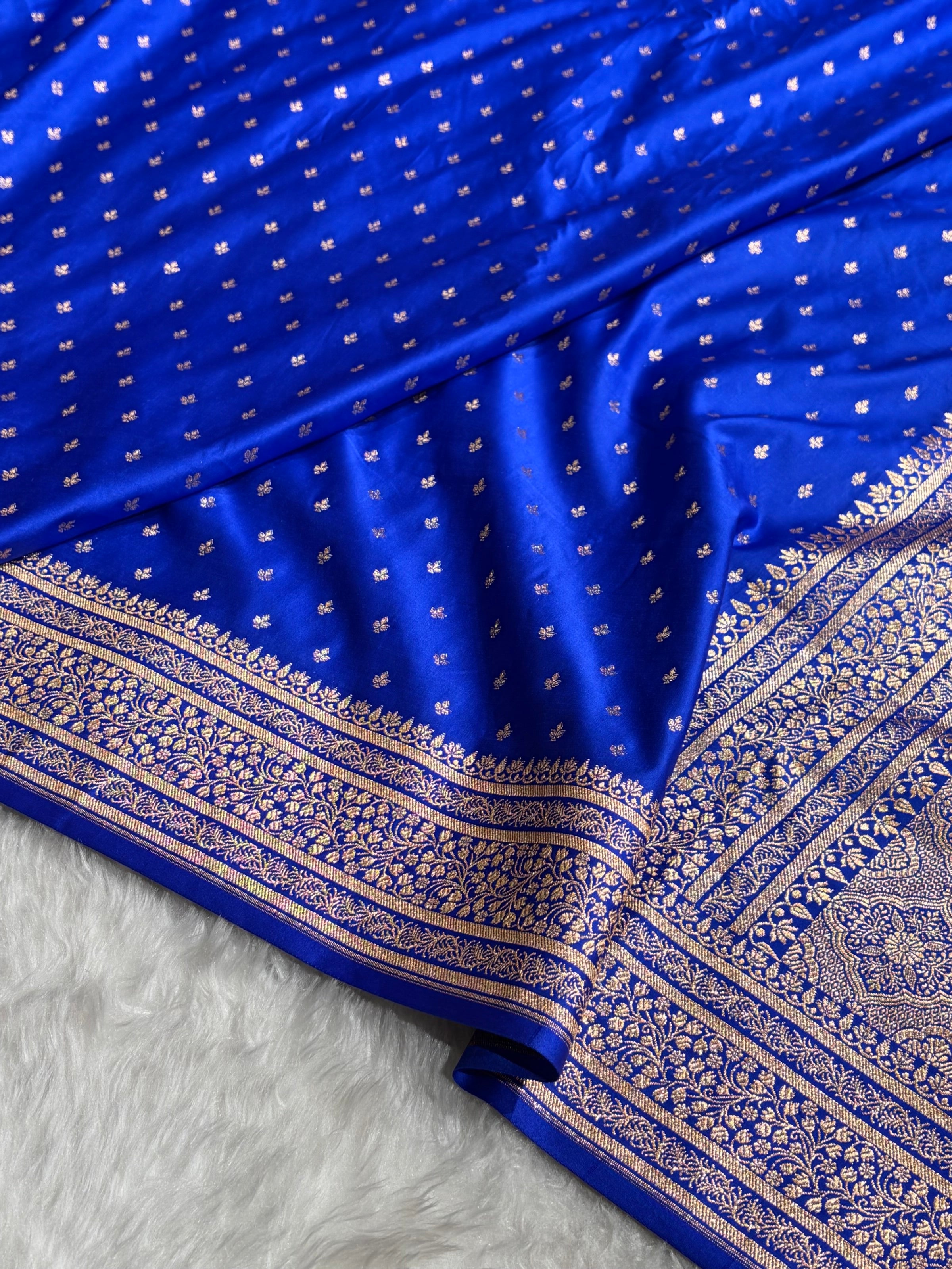 Banarasi Satin Katan Saree in Royal Blue Shades SK88