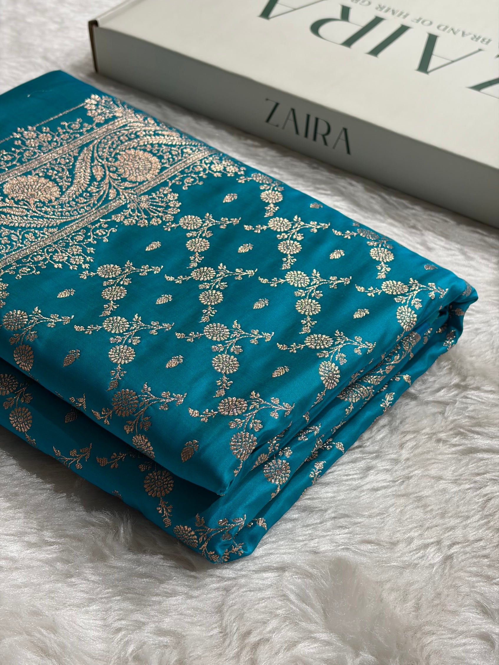 Banarasi Satin Katan Saree Jaal Pattern In Sky Blue Shades SK133